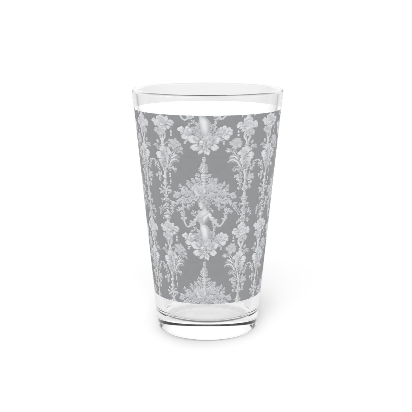 Pint Glass, 16oz, Pearl Lady Toile / Slate