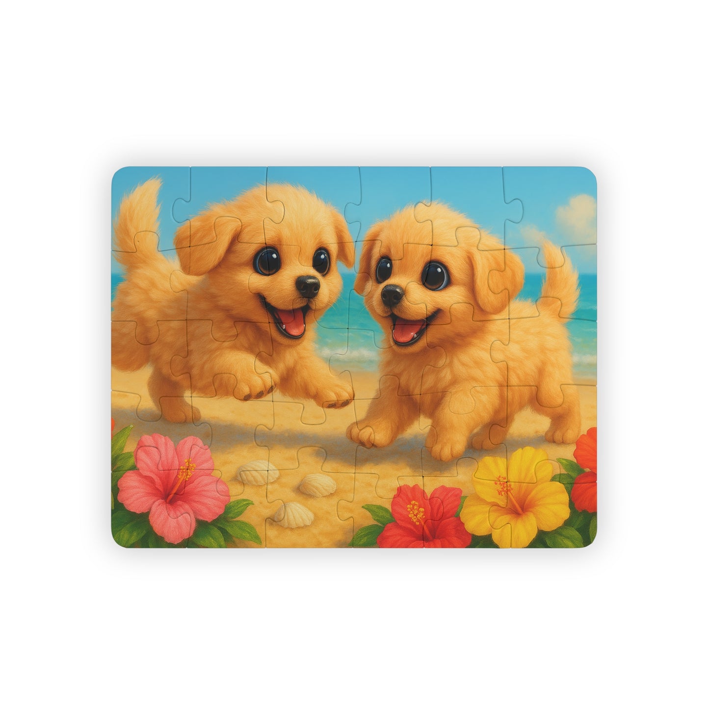 Tropical Paradise Kids' Puzzle - 30-Piece Puzzle for Fun and Learning / Two Puppies on the Beach