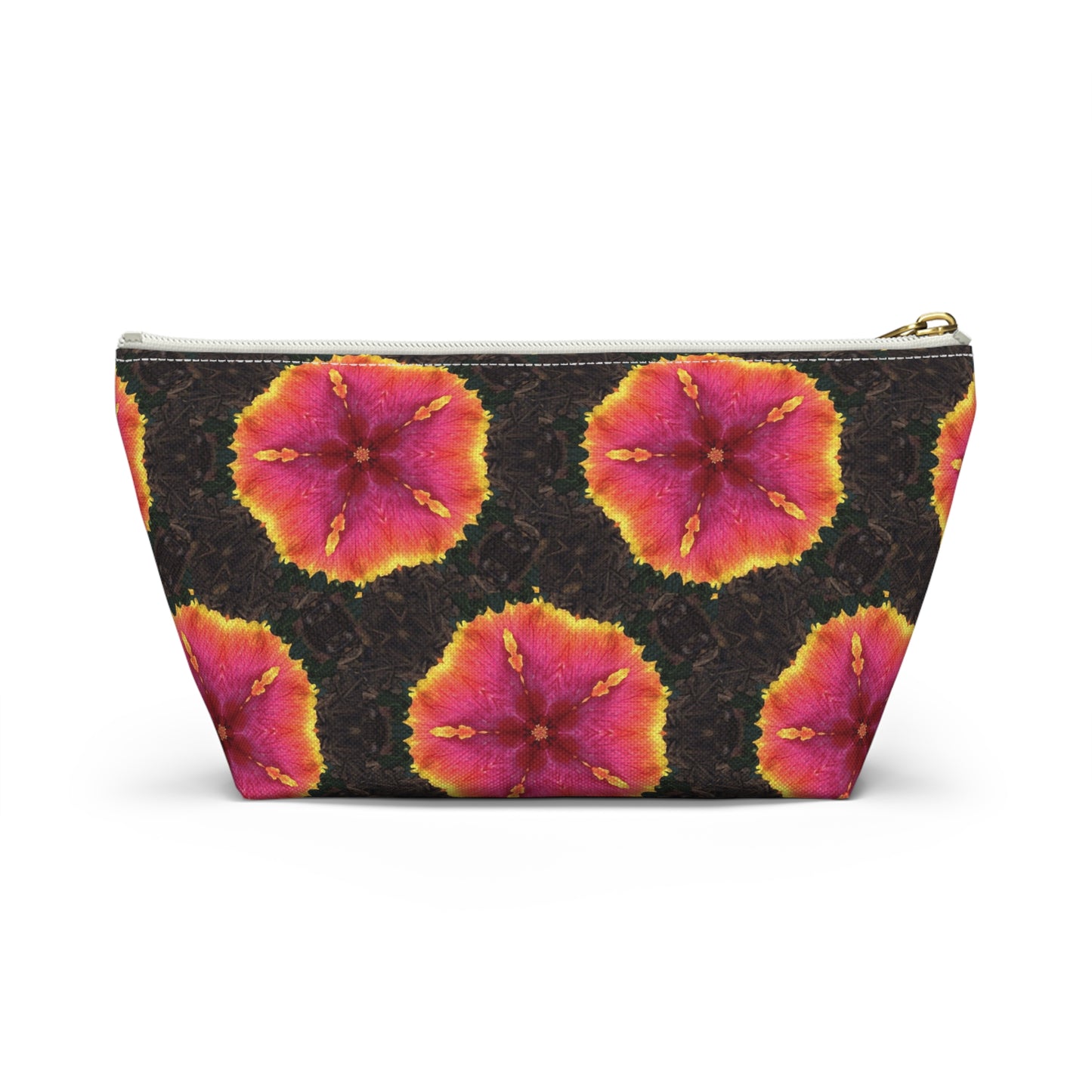 Tropical Accessory Pouch, 2 sizes | Makeup Bag | Perfect for Travel & Everyday Use / Hibiscus Kaleidoscope, Black