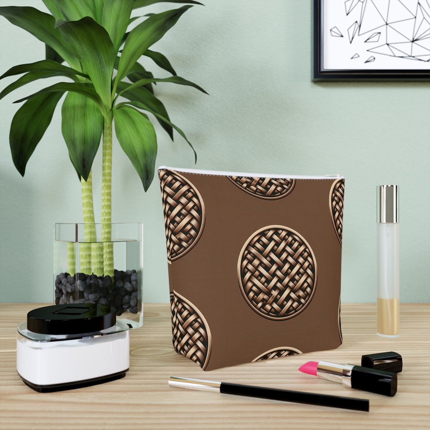 Tropical Cotton Cosmetic Bag - Makeup Pouch, 5 Sizes / Brown Wicker Button