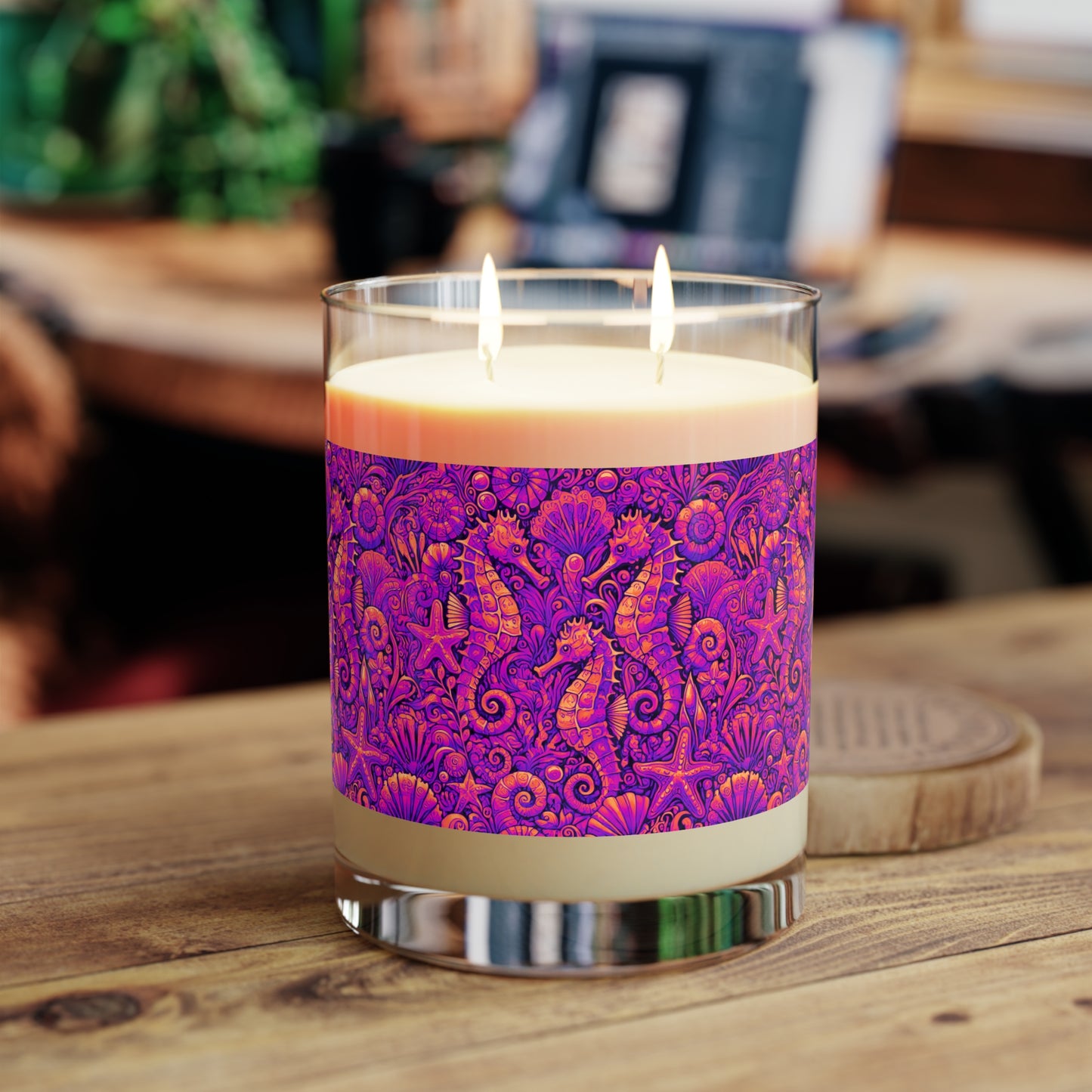 Seahorse Trio/Heatwave Scented Candle - 11oz Full Glass, Tropical Decor