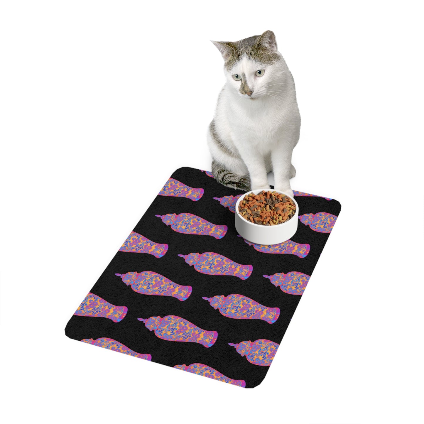 Pet Food Mat (12x18), Heatwave Ginger Jar repeat black