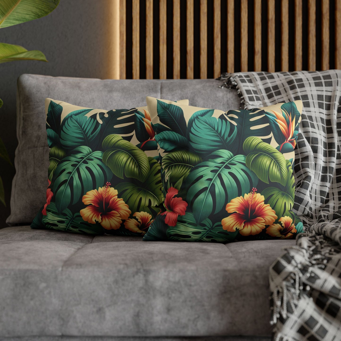 Faux Suede Square Pillowcase - Exotic Flora