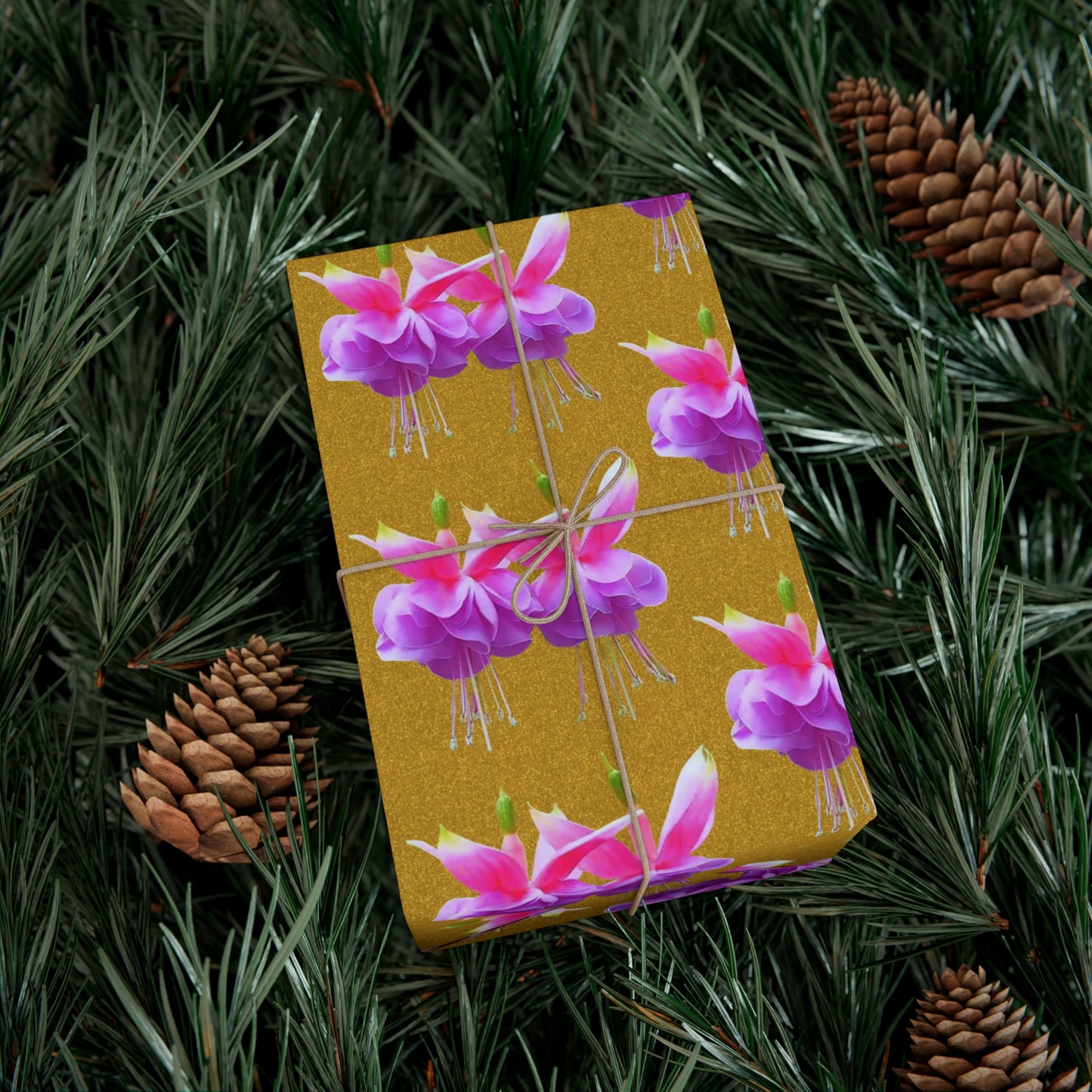 Gift Wrap Papers, Two Pink Fuchsias / Gold