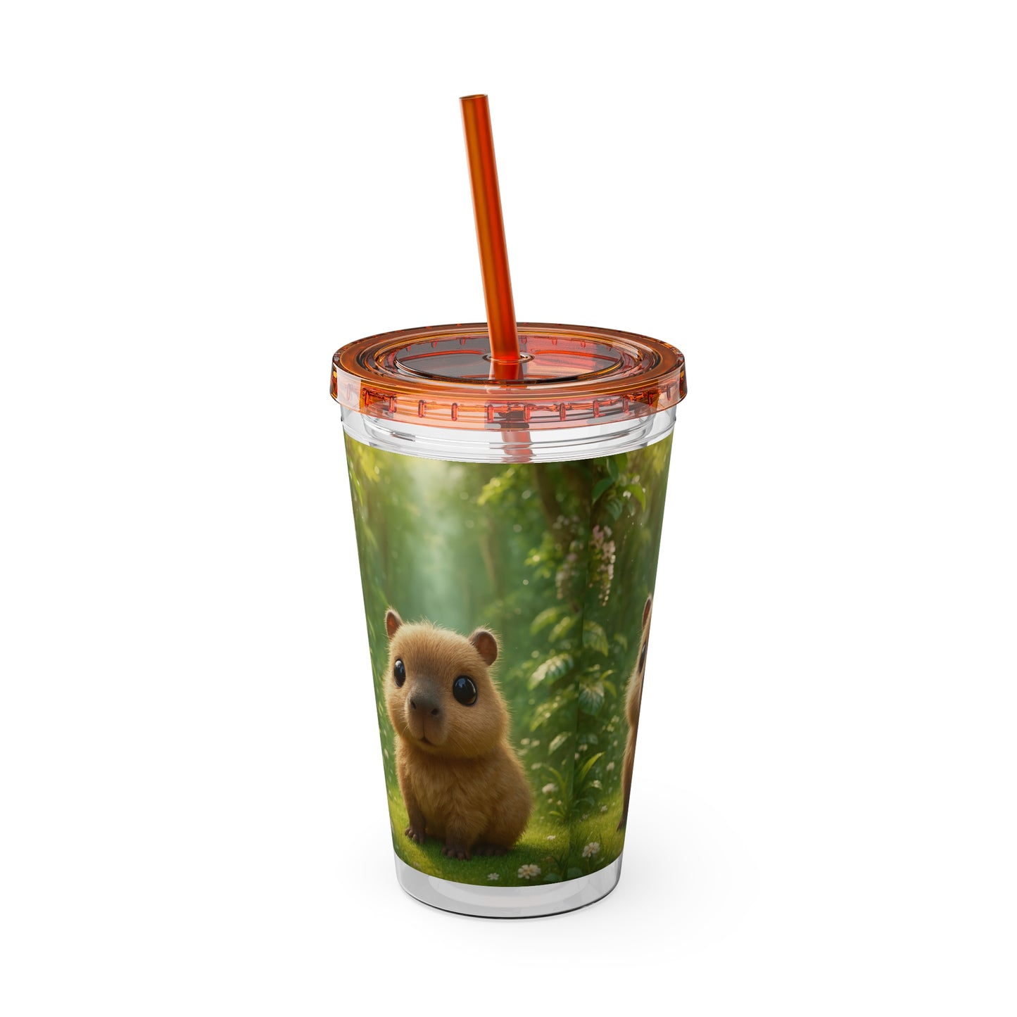Tropical Tumbler with Straw | 16oz Colorful Travel Cup / Baby Cabybara