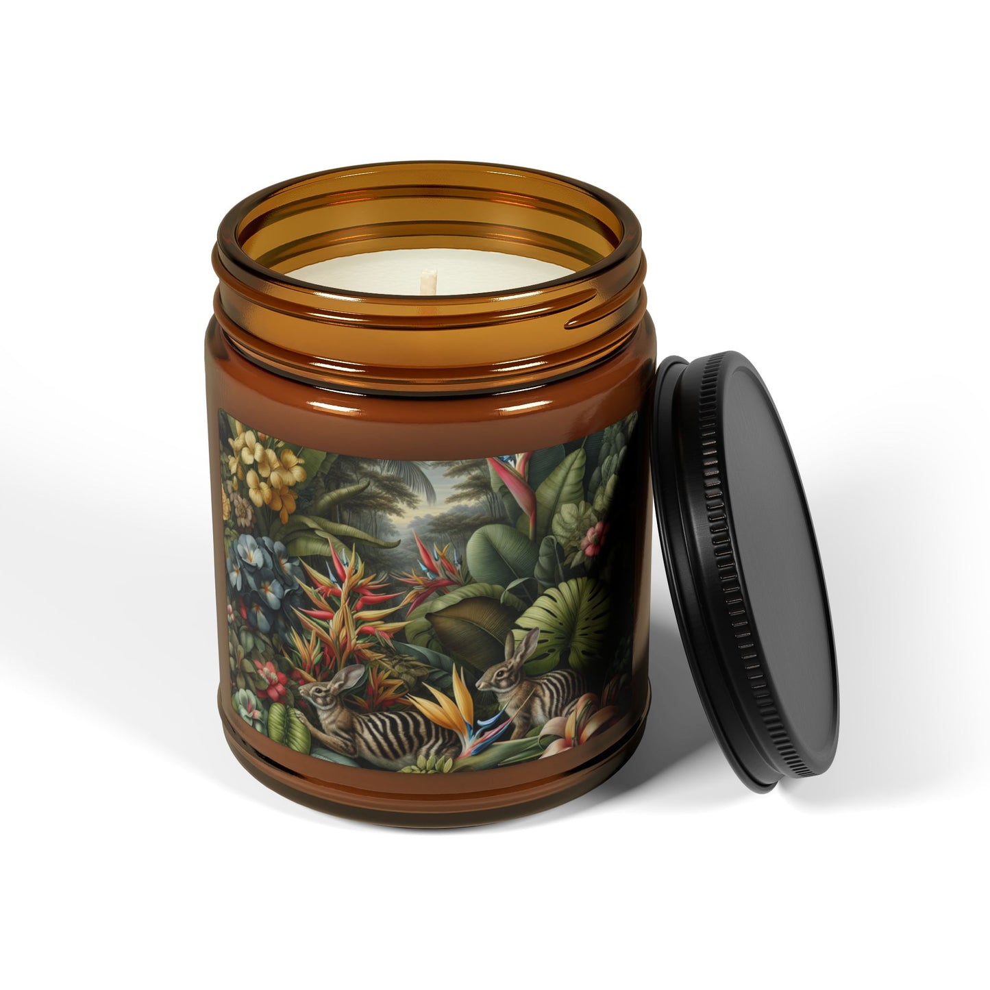 Soy Candle in Amber Jar - Multi-Size / Rainforest Rabbit Outing