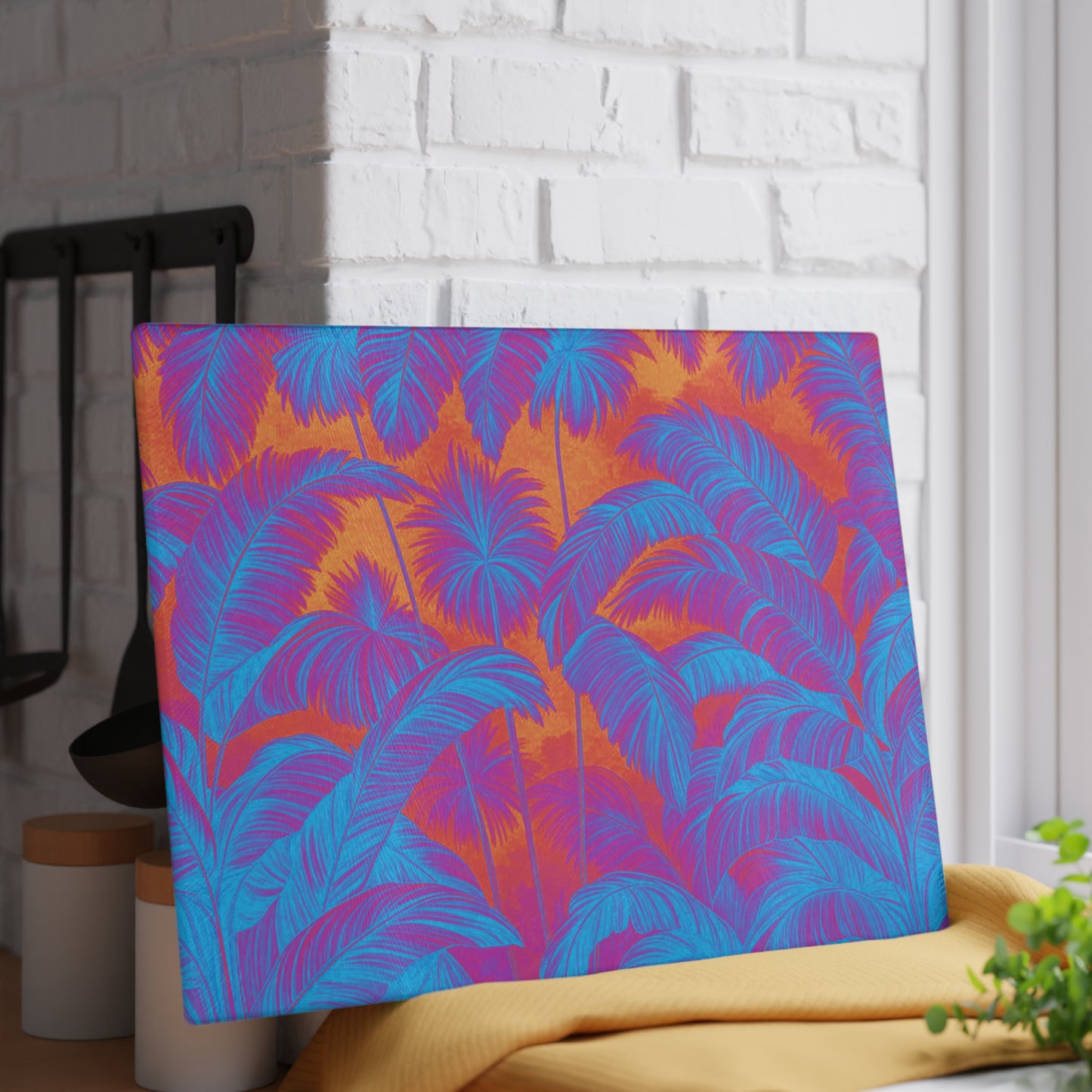 Glass Cutting Board, 2 sizes - Palm Serenity/Heatwave