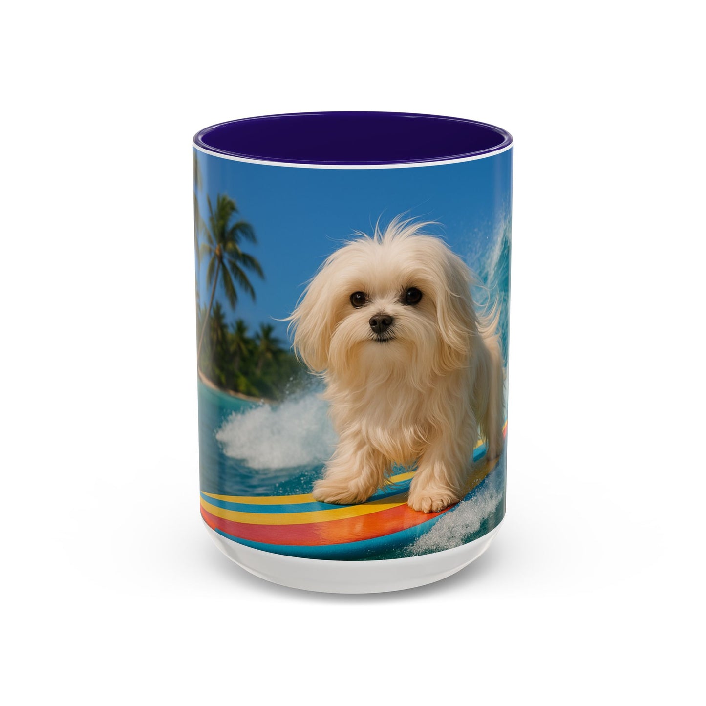 Vibrant Beach Coffee Mug - 11oz & 15oz / Puppy Ariel the Dog Surfer