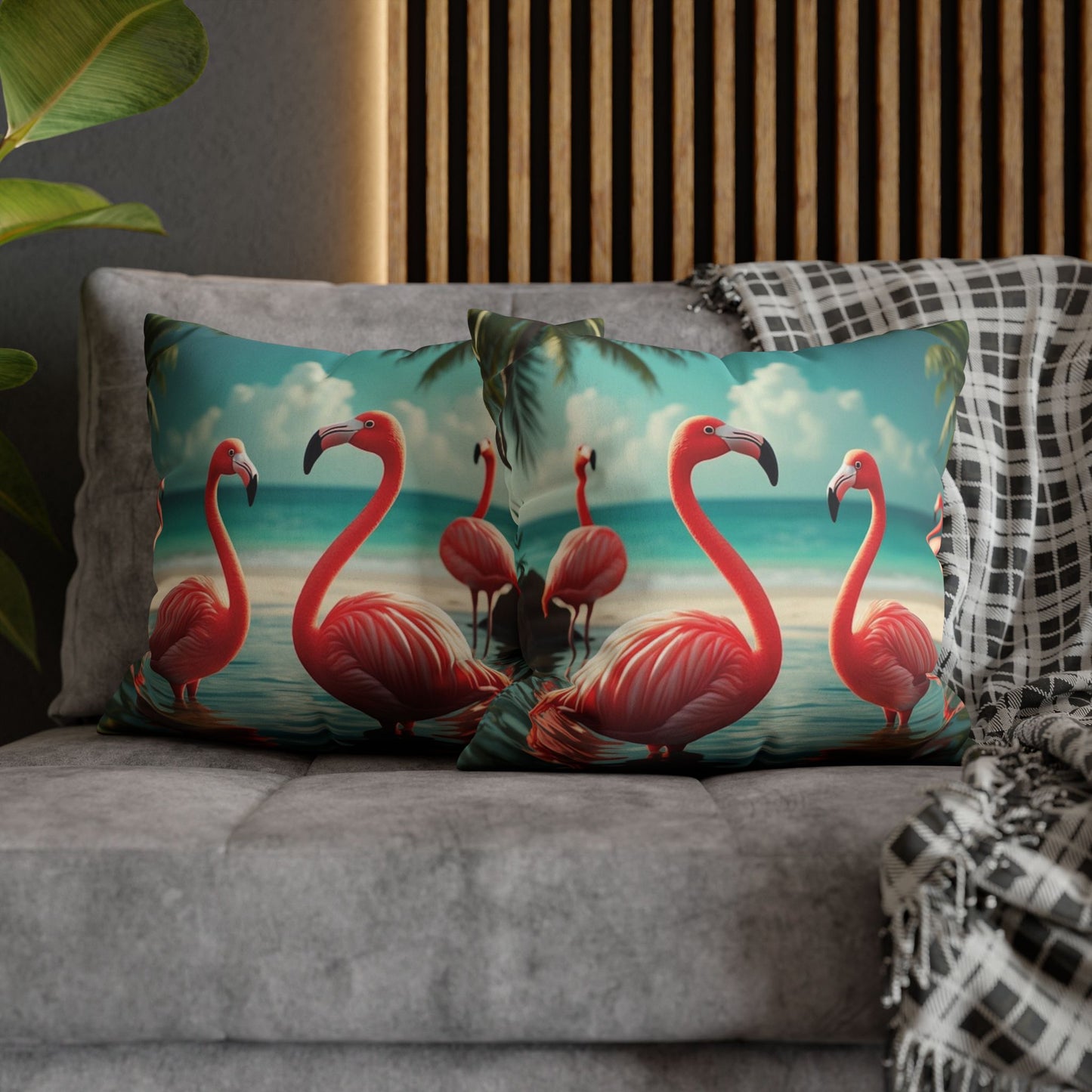 Faux Suede Square Pillowcase - Morning Dip Flamingos