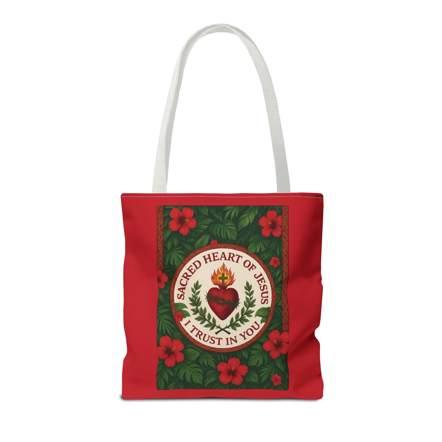 Religious Tote Bag - 3 Sizes / Sacred Heart of Jesus Prayer, Red
