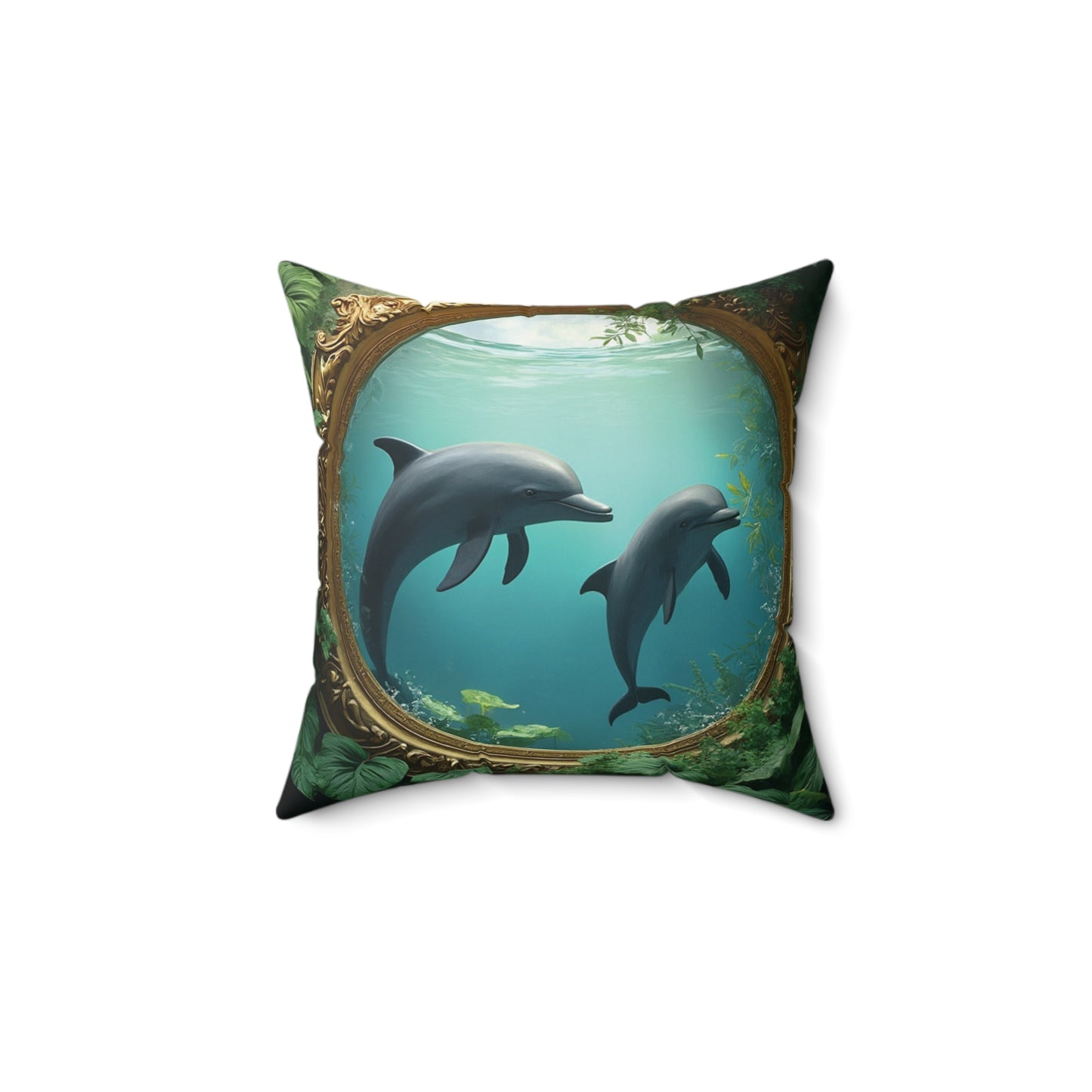 Decorative Pillow - Accent Cushion, 4 Sizes / Framed Dolphins