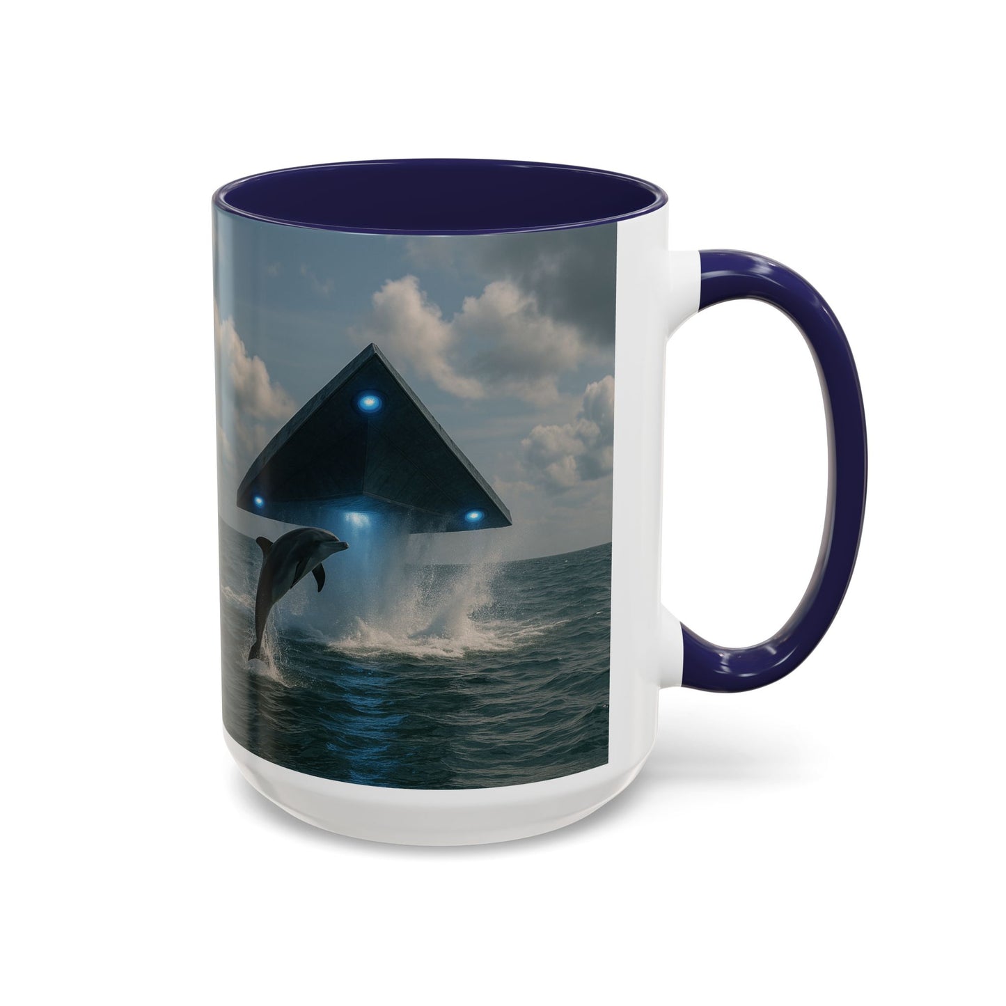 Accent Coffee Mug (11, 15oz), 8 Colors - UFO and Dolphin