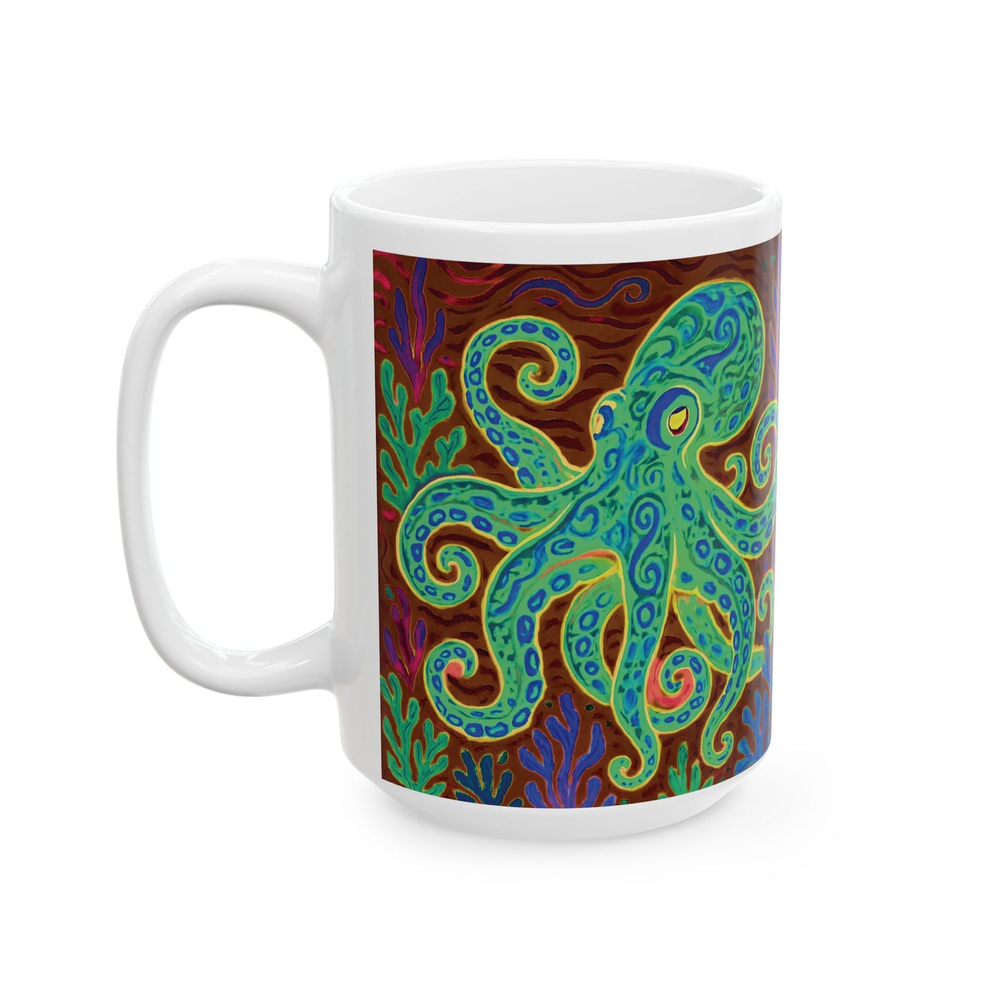 Ceramic White Mug - 11oz & 15oz, Gamma Octopus Kraken Joe