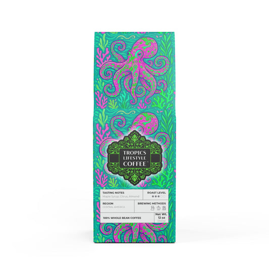 Palm Harvest Blend™ (Medium Roast) Specialty Grade Craft Coffee / Octopus Kraken Joe, Purple Gamma
