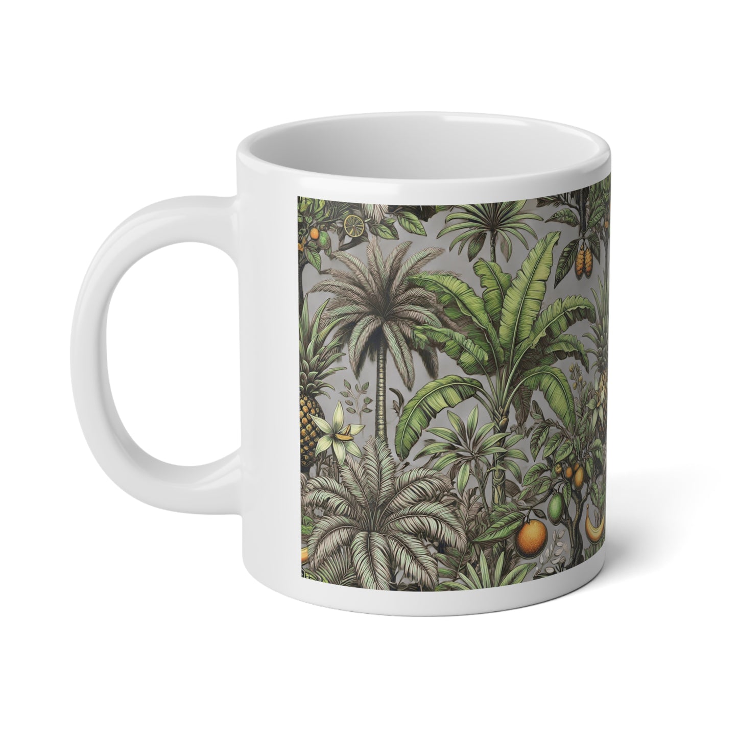 Jumbo Mug, 20oz, Monet Seashells | Palms & More Tropical Fruit, Grey