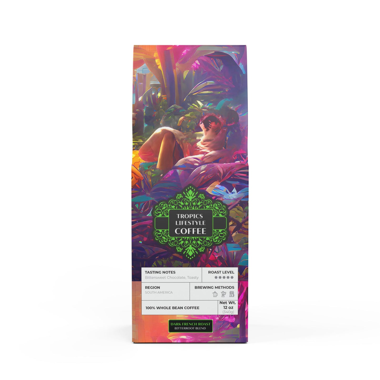 Black Coral Blend™ (Dark French Roast) Specialty Grade Craft Coffee / Midnight Kiss in Tropical Garden