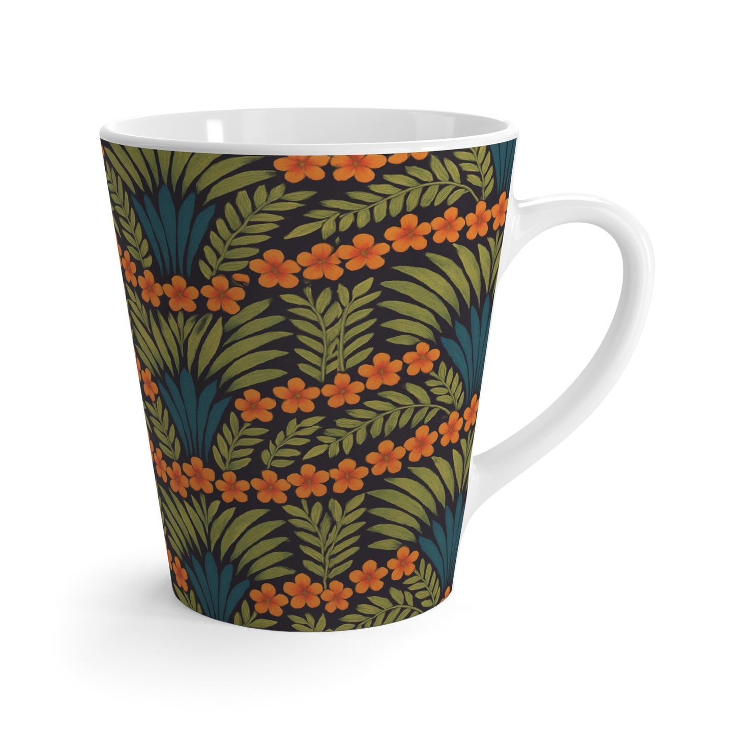 Latte White Mug - Hibiscus Fan Dance, Orange