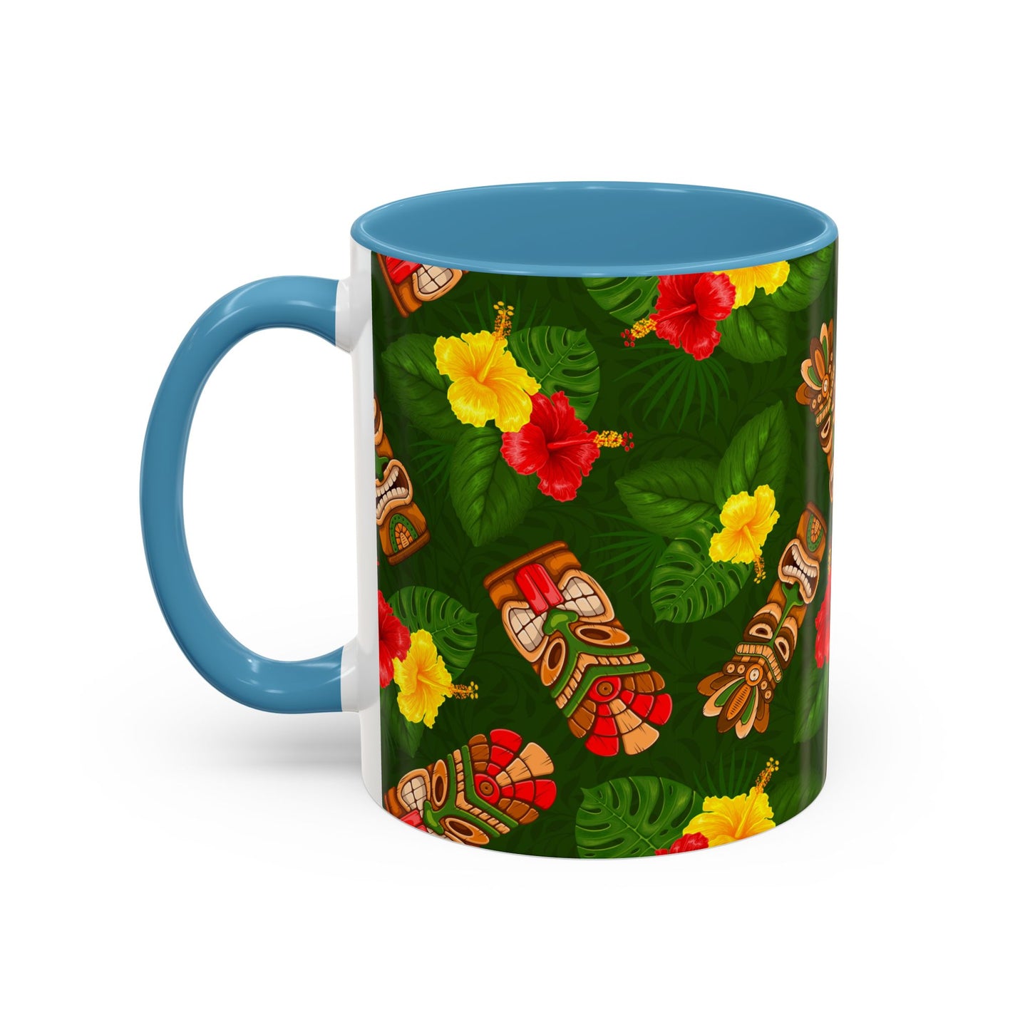 Accent Coffee Mug (11, 15oz), 8 Colors - Tiki Hibiscus Garden