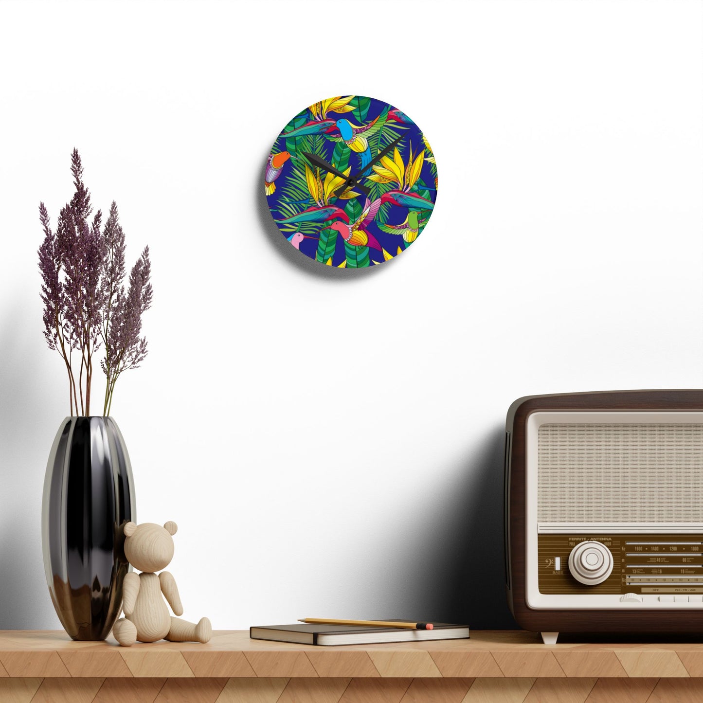 Acrylic Wall Clock, Bird of Paradise Toile