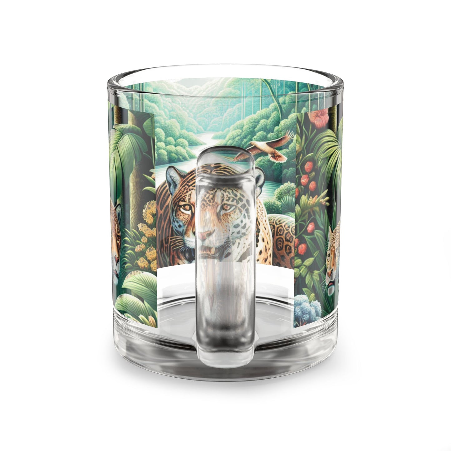 Tropical Glass Mug - 10oz Coffee Cup / Rainforest Big Cats