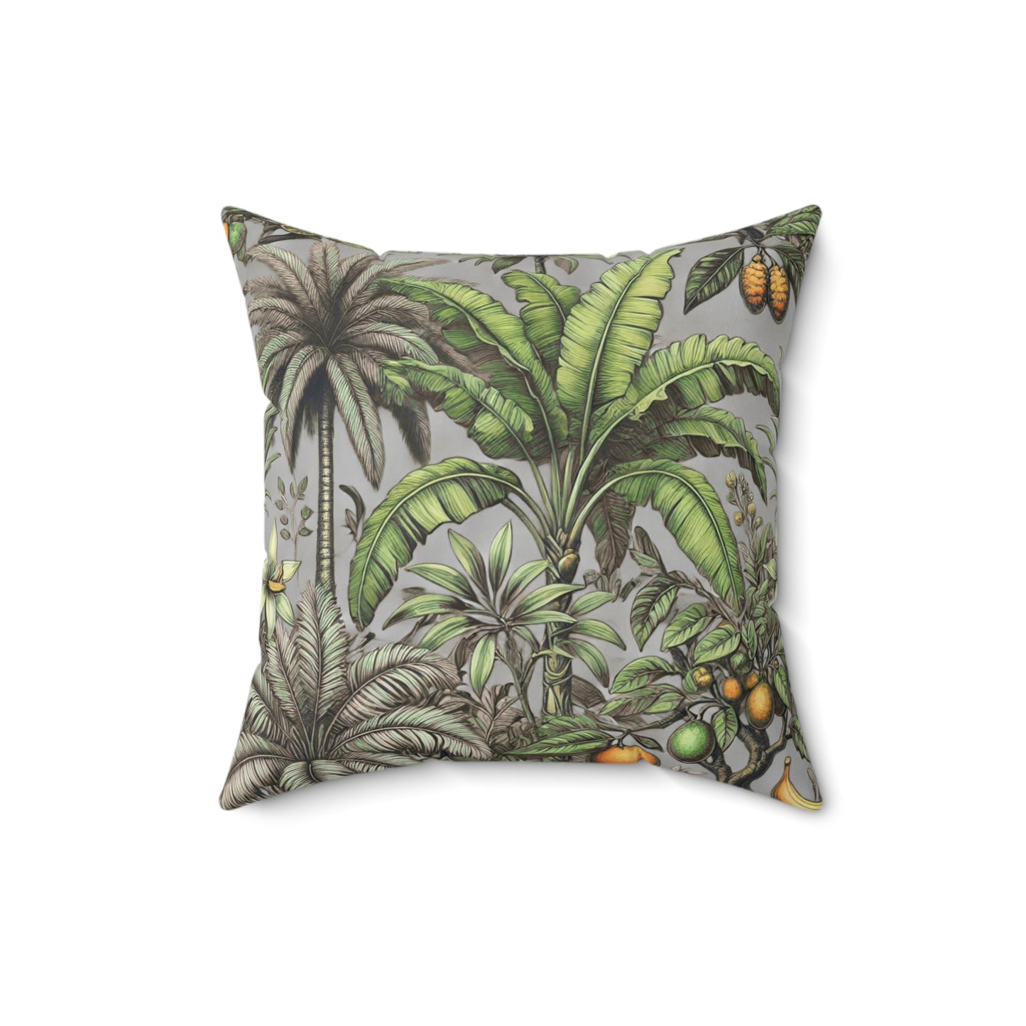 Tropical Pillow, 4 sizes - Colorful Spun Polyester Square Cushion / Tropical Fruit, Grey