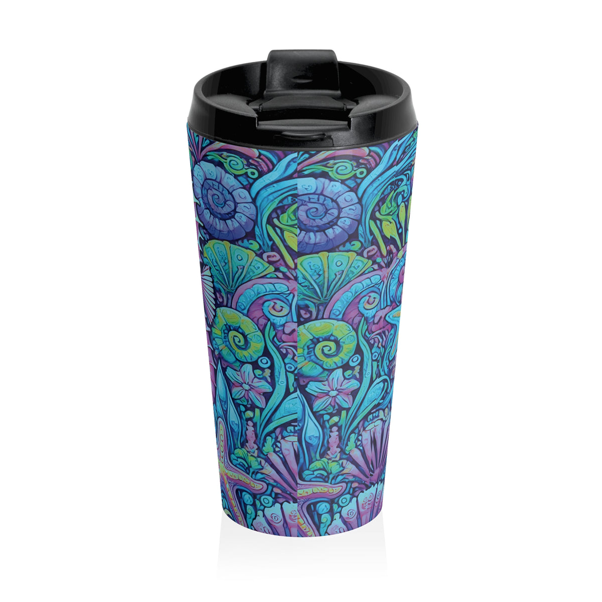 15 oz. Stainless Steel Travel Mug / Seahorse Trio Turquoise