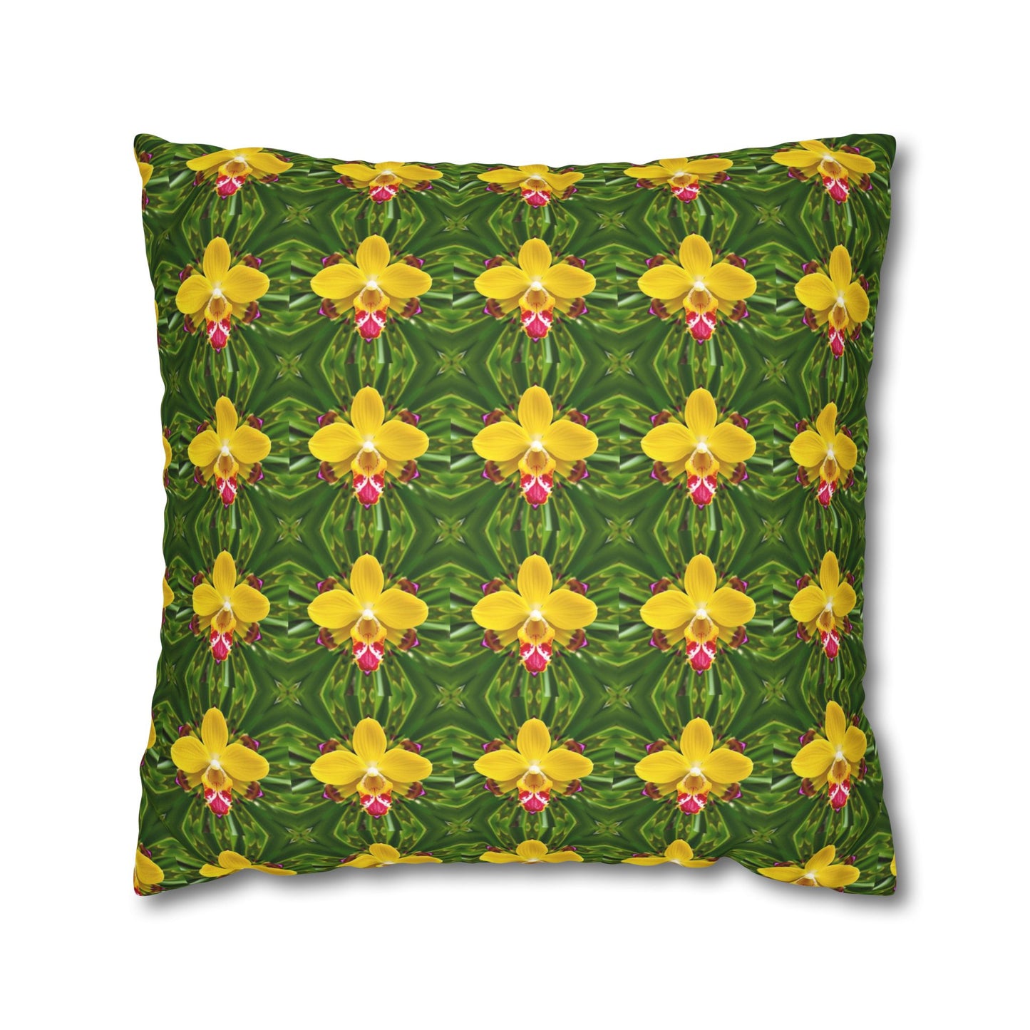 Faux Suede Square Pillowcase - Yellow Orchid Kaleidoscope