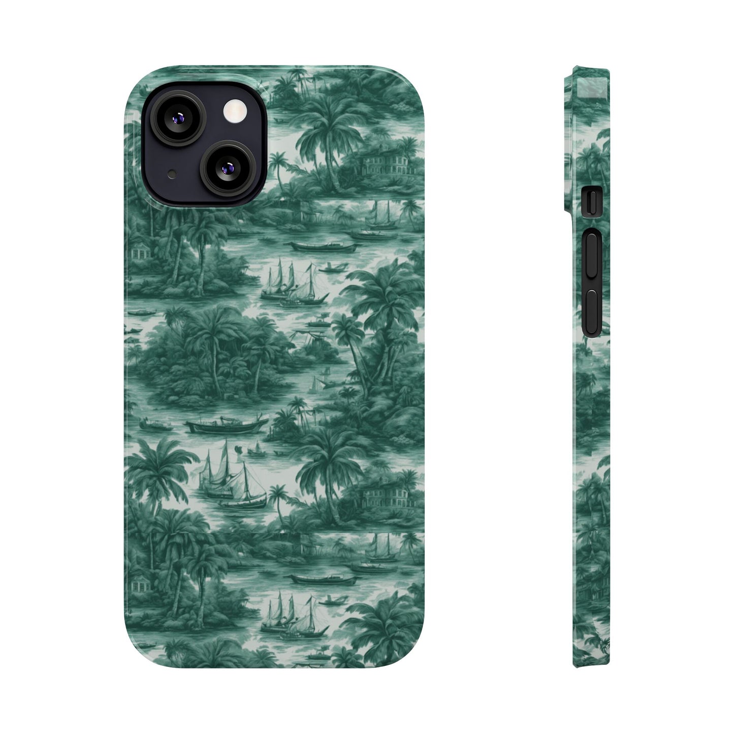 Slim Phone Cases - Tropical Toile #1, evergreen