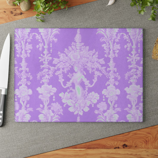 Glass Cutting Board, 2 sizes - Pearl Lady Toile, purple