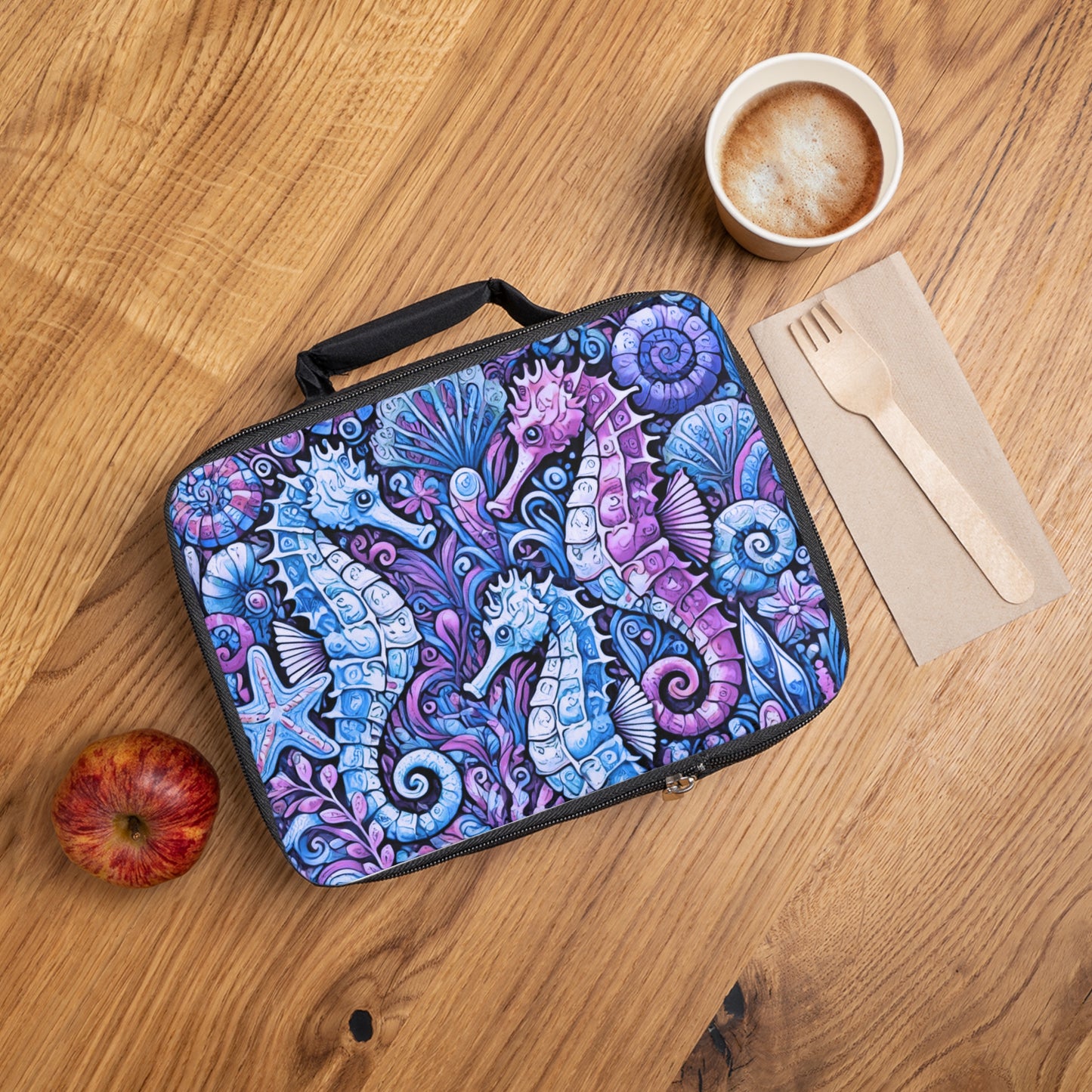 Seahorse Trio/Blue Lunch Bag - Eco-Friendly Insulated Tote, Adult and Child Lunchbox / Perfect for Picnics, Beach Outings