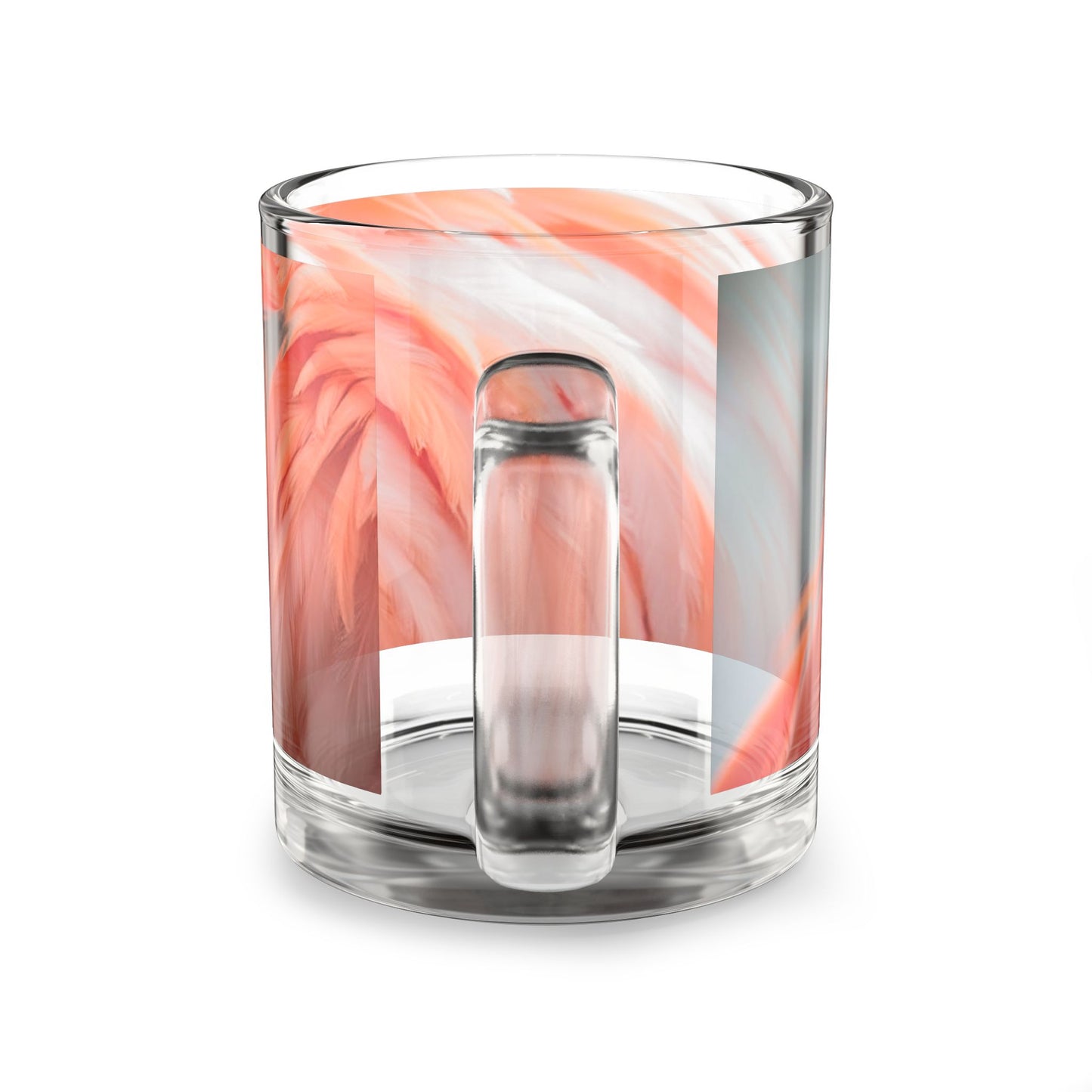 Tropical Glass Mug - 10oz Coffee Cup / Flamingo Feathers