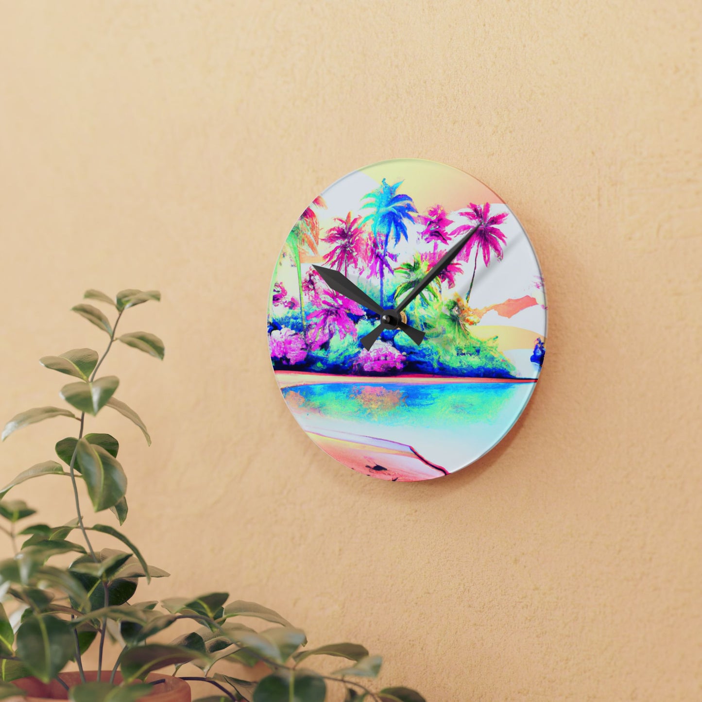 Acrylic Wall Clock, Watercolor Beach