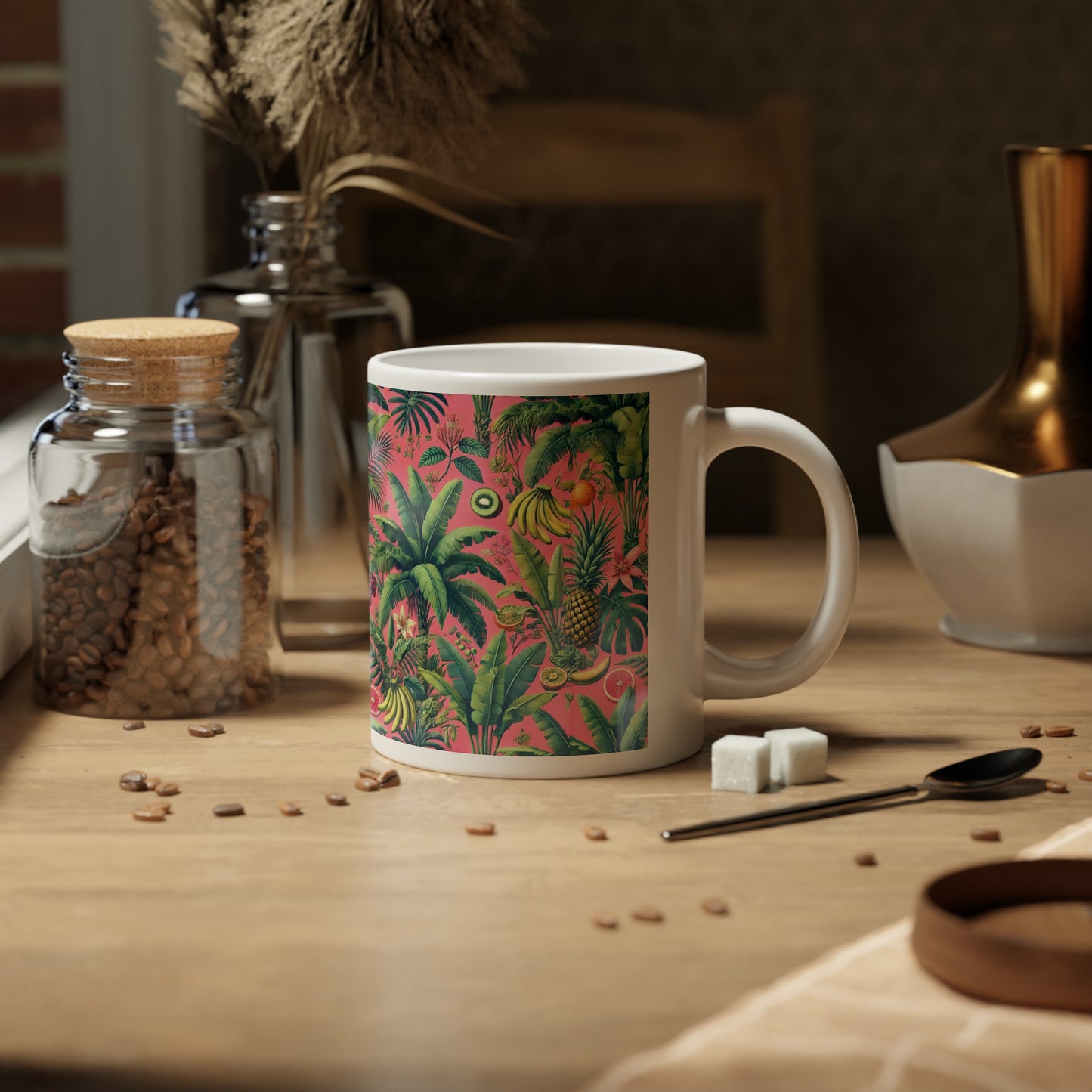 Jumbo Mug, 20oz, Monet Seashells | Palms & More Tropical Fruit, Coral