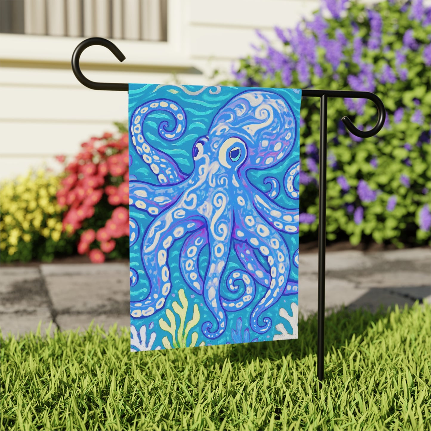 Tropical Garden Flag - Perfect for Outdoor Decor / Octopus Kraken Joe, Blue