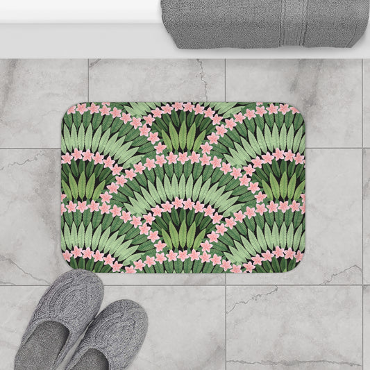 Plumeria and Palms Bath Mat - Tropical Vibes for Home Decor