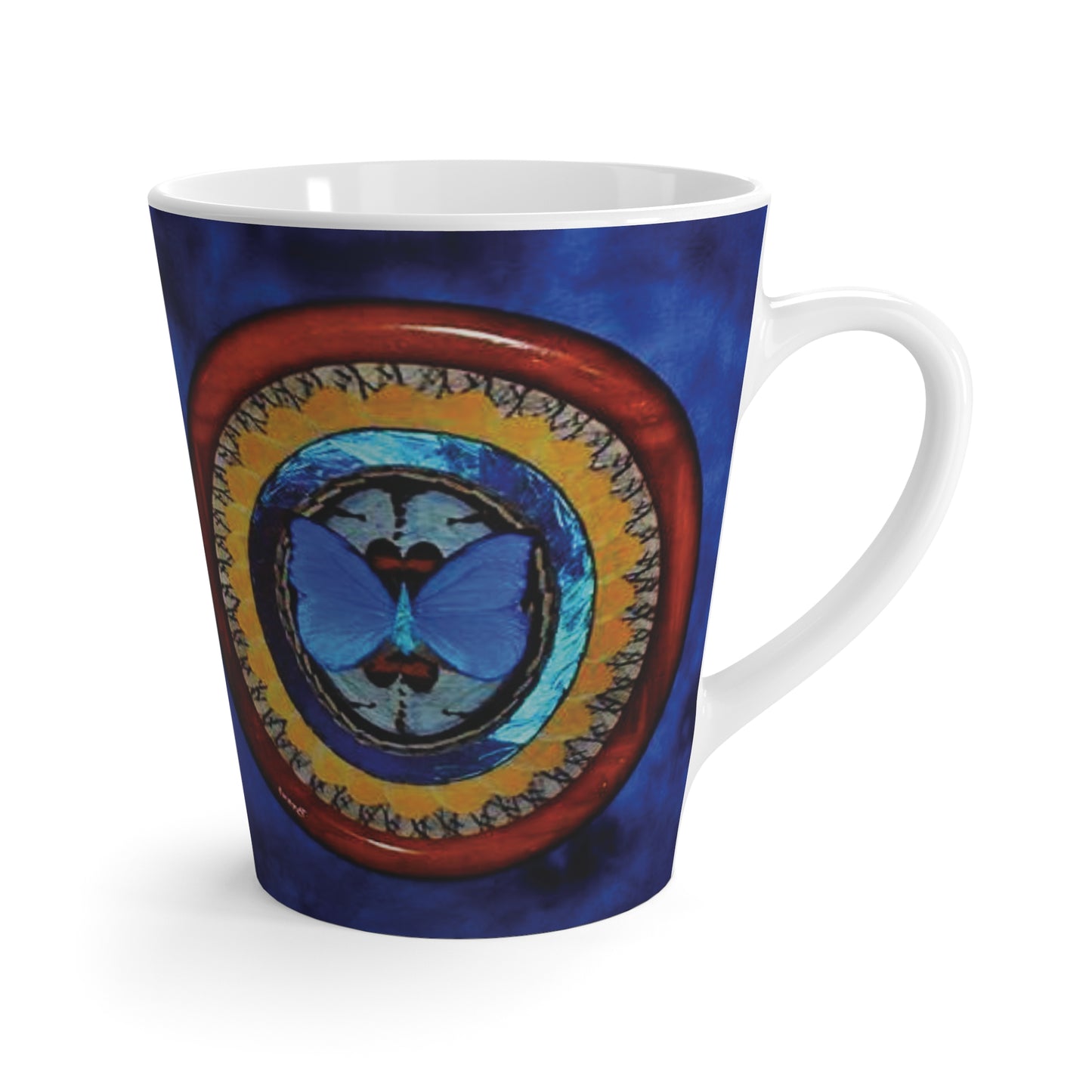 Latte White Mug - Oval Real Butterfly Wing Art