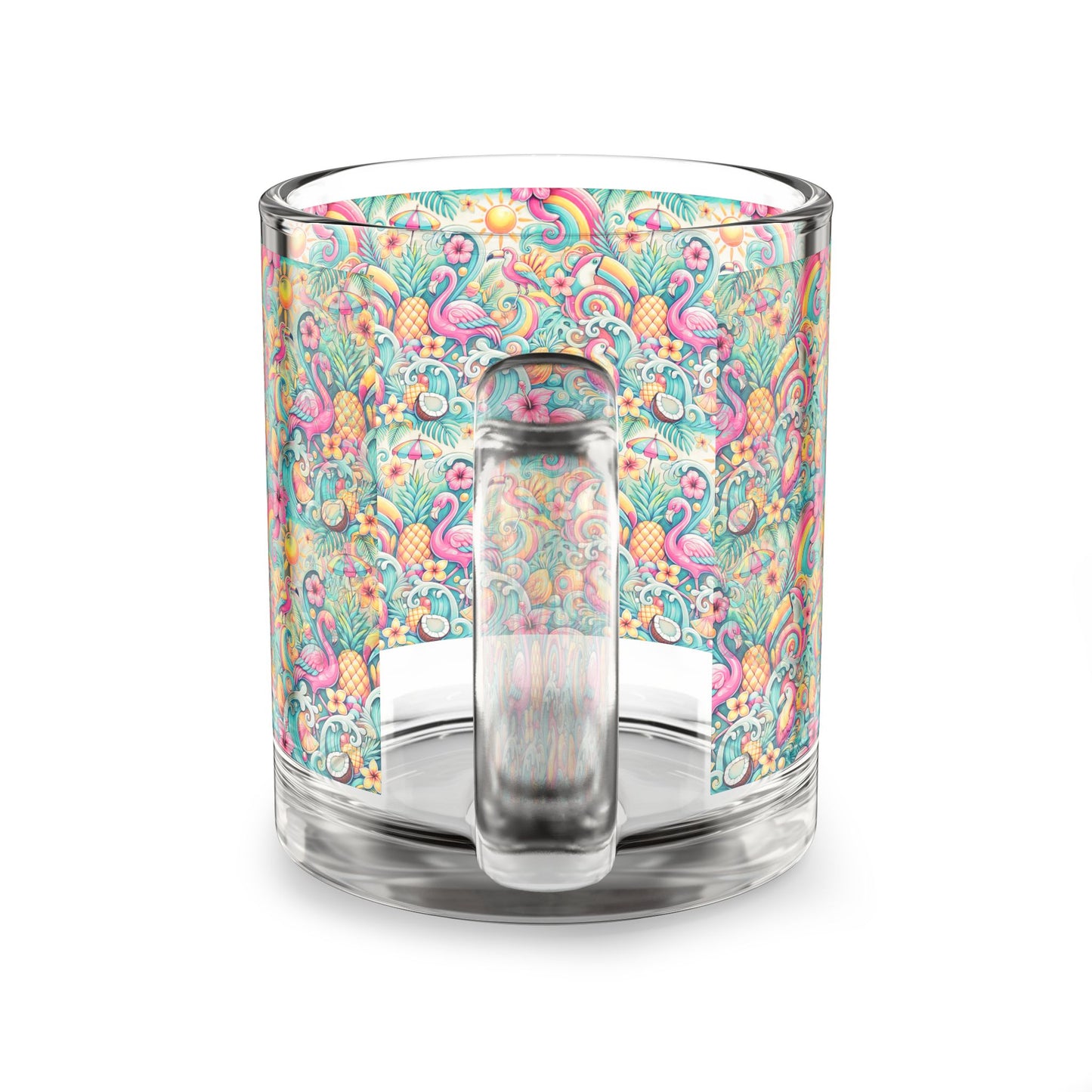 Tropical Glass Mug - 10oz Coffee Cup / Flamingo Funday