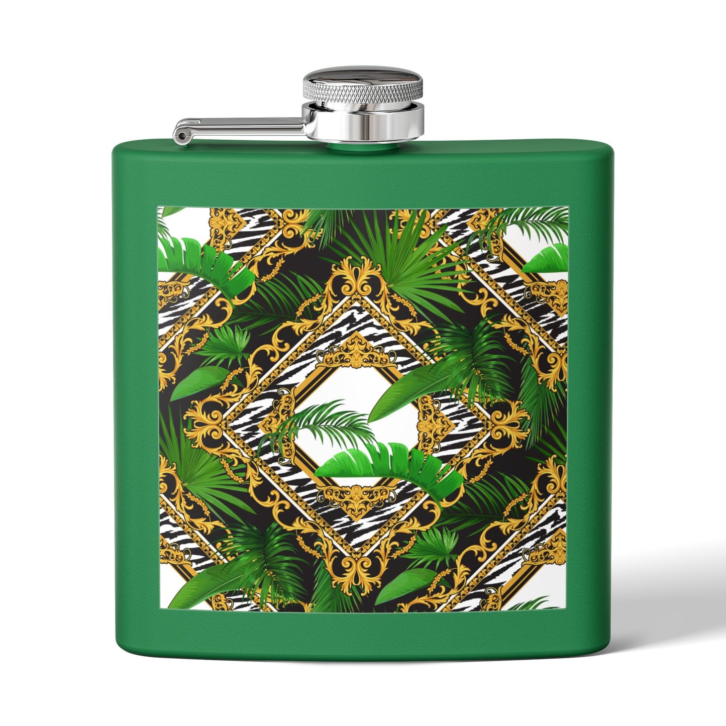 Tropical Stainless Steel 6 oz. Flask, Many Colors  – Jungle Royale, White