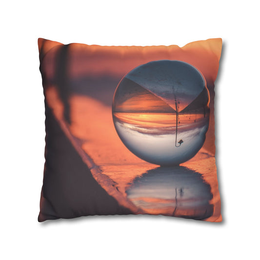 Faux Suede Square Pillowcase - Crystal Ball at Sunset Pier