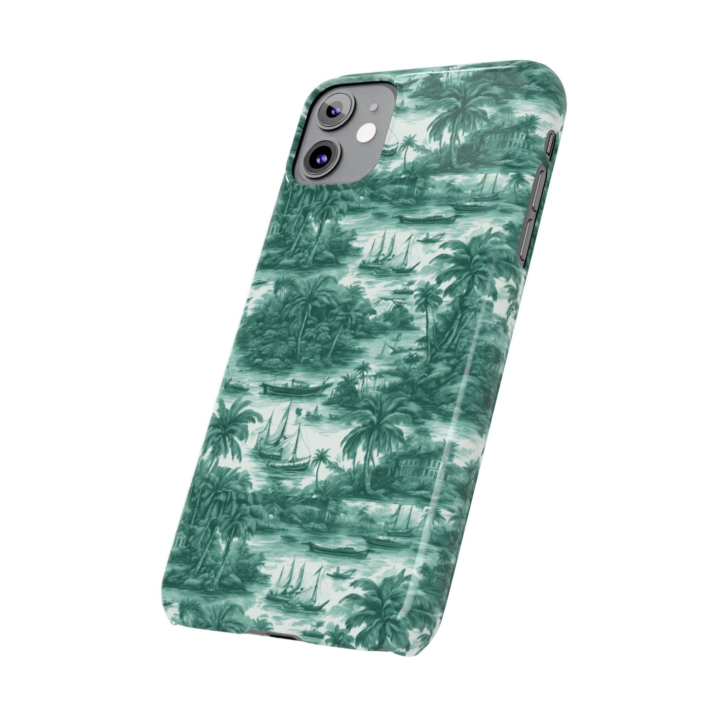 Slim Phone Cases - Tropical Toile #1, evergreen