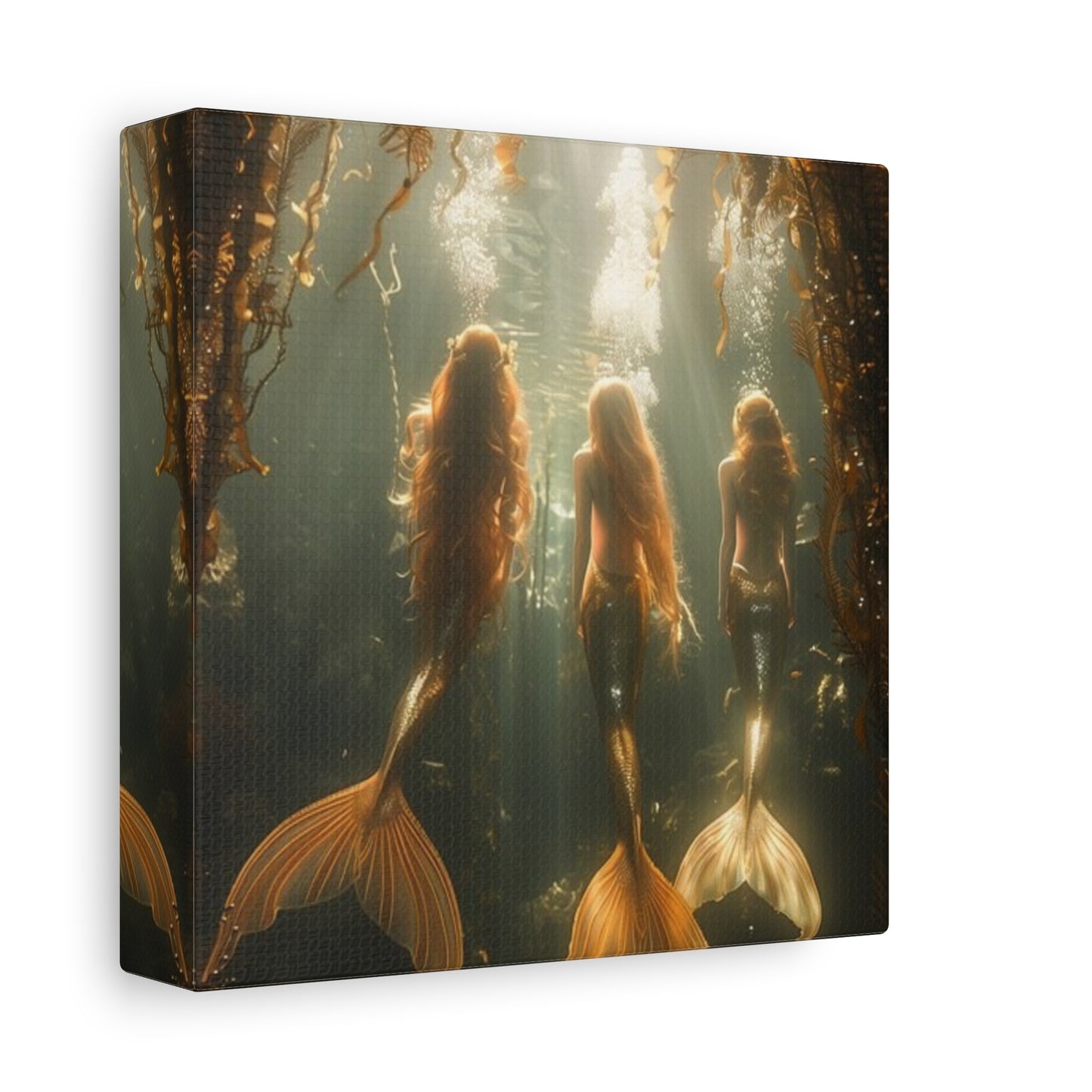 Mermaid-Themed Matte Canvas Wall Art - Enchanting Underwater Scene / Three Mermaid Sisters