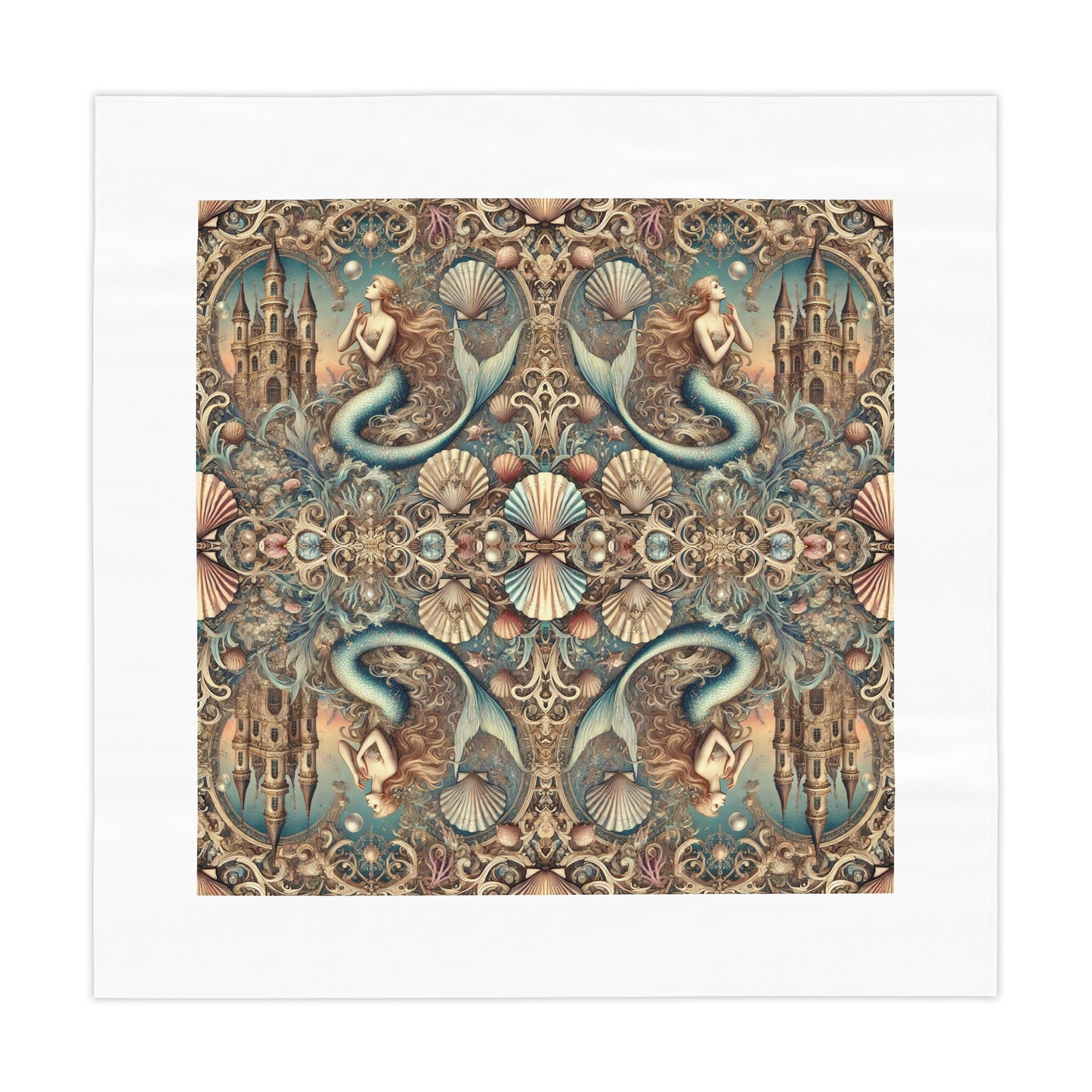 Kaleido Mermaid/White Tablecloth, 55" x 55"