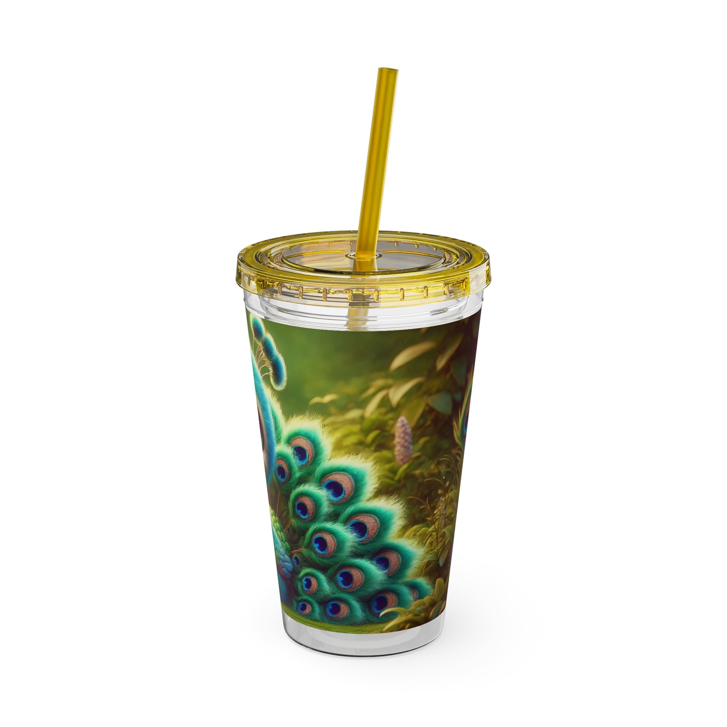 Tropical Tumbler with Straw | 16oz Colorful Travel Cup / Baby Peacock
