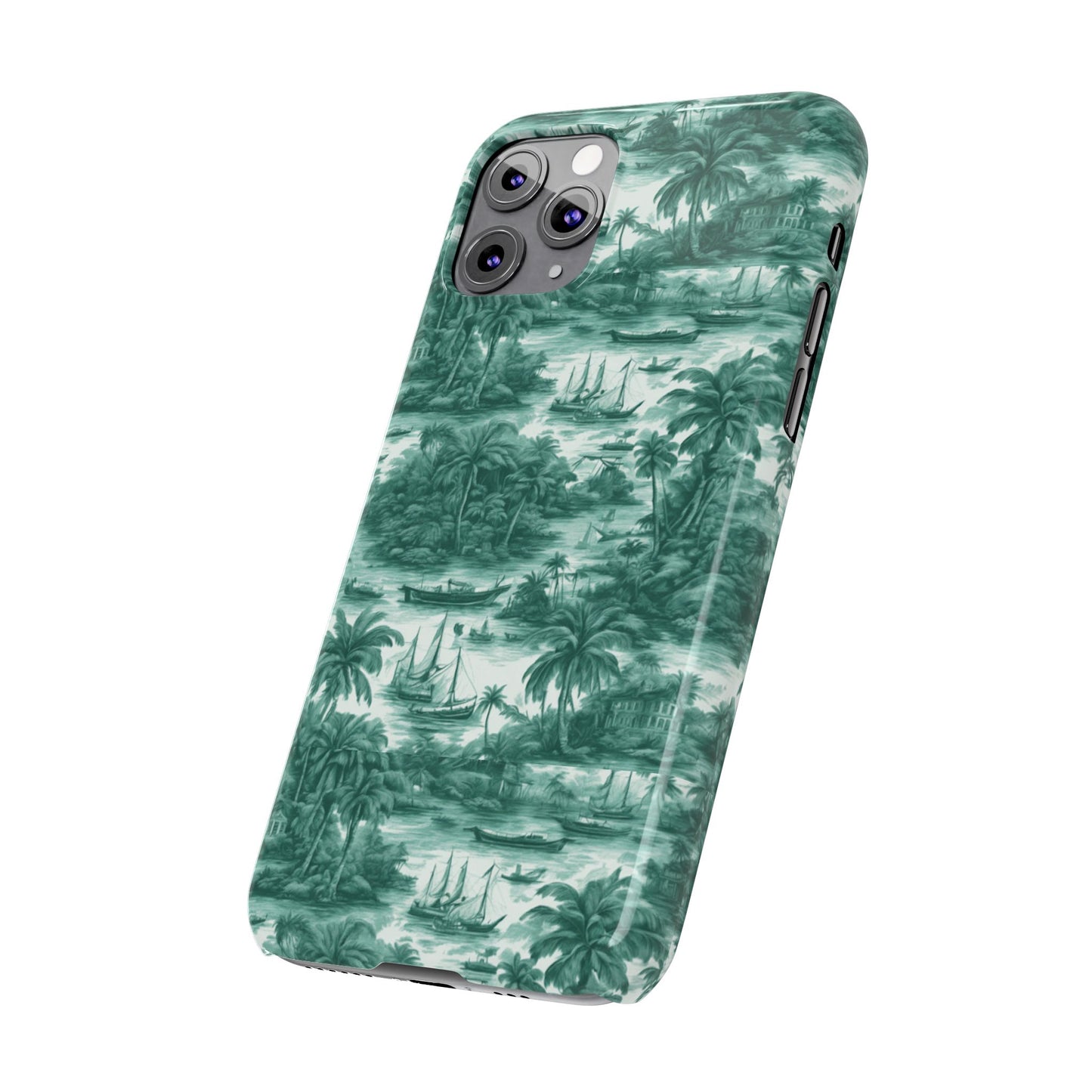Slim Phone Cases - Tropical Toile #1, evergreen