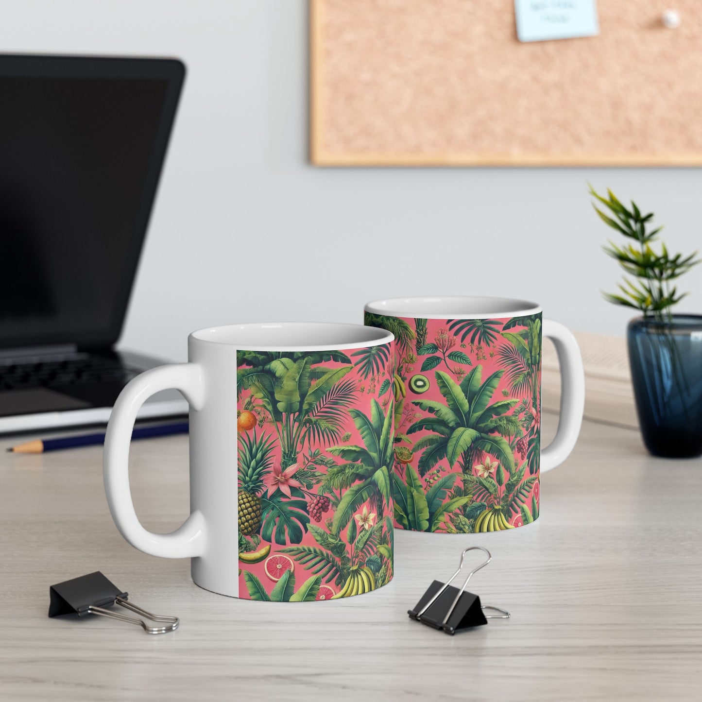 Ceramic White Mug - 11oz & 15oz, More Tropical Fruit, Coral