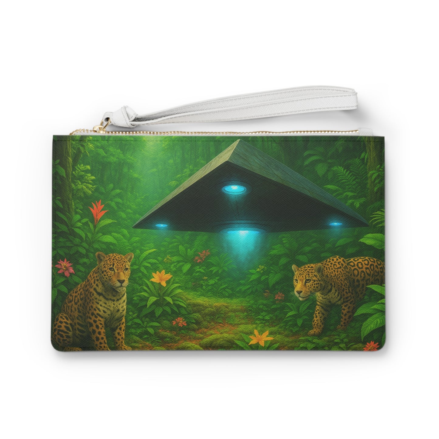 Tropical Faux Leather Clutch Bag - Perfect for Beach Adventures & Summer Vacations / UFO and Jaguars