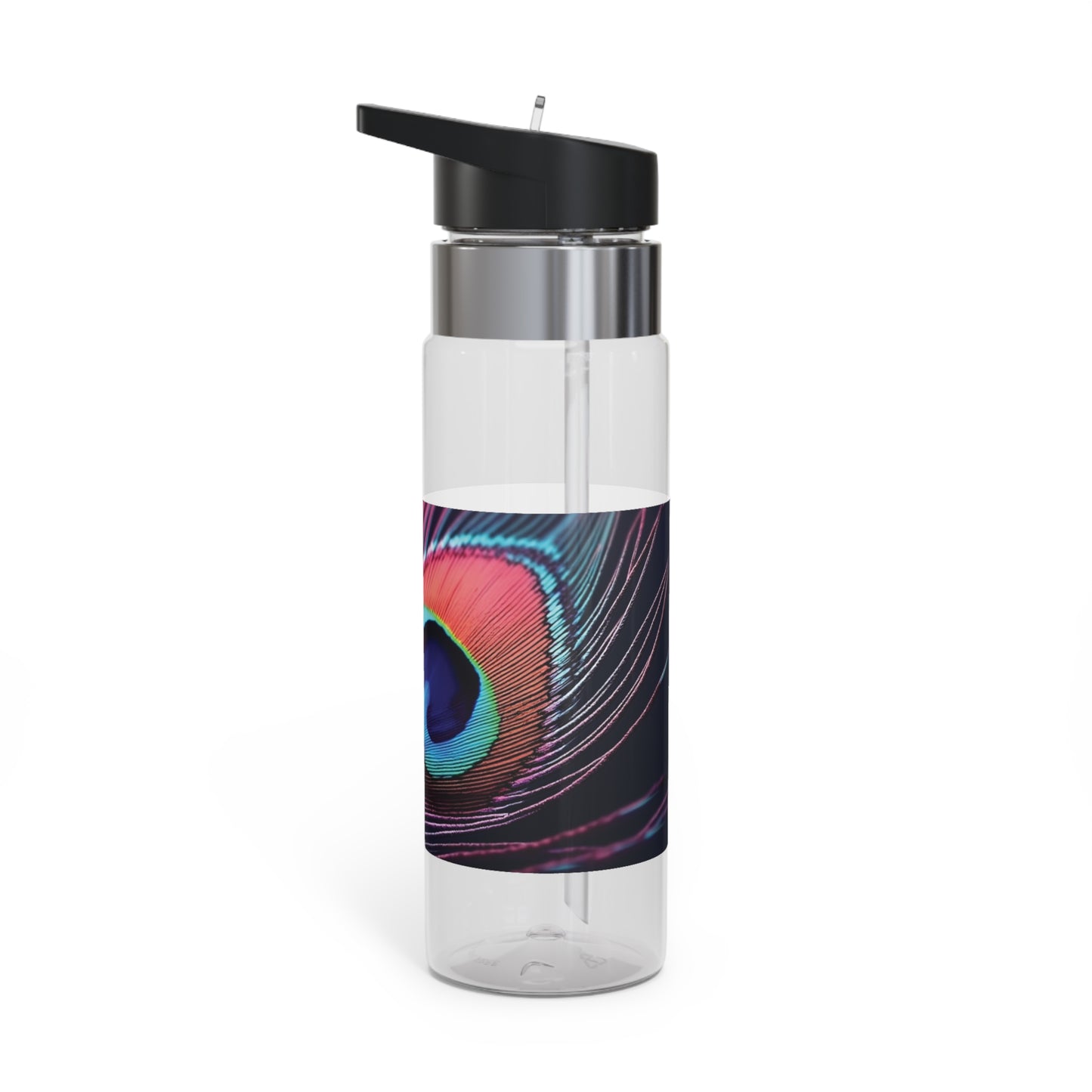 Tropical 20oz Tritan Sport Water Bottle -  Leakproof, Lightweight, BPA-Free / Peacock Eye Feather, Magenta Macro
