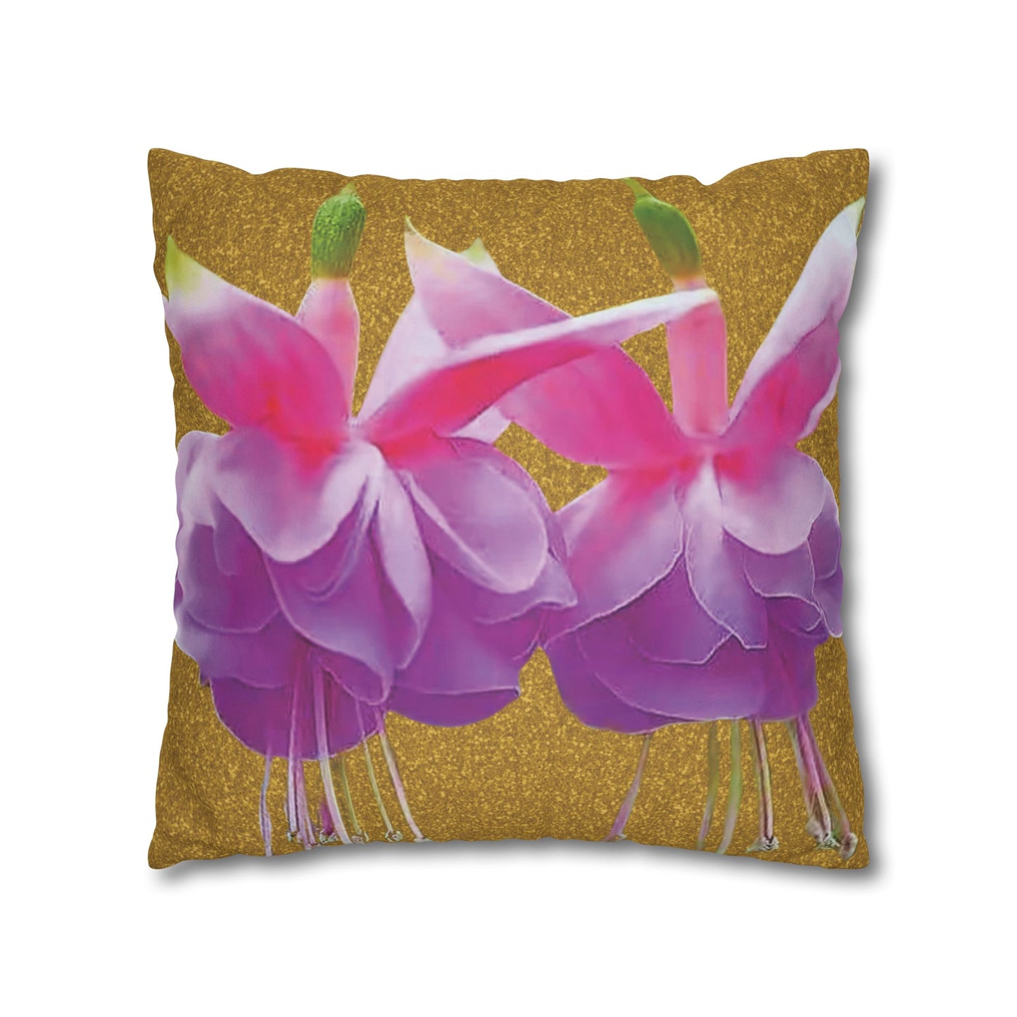 Faux Suede Square Pillowcase - Two Fuchsias, Gold Dust