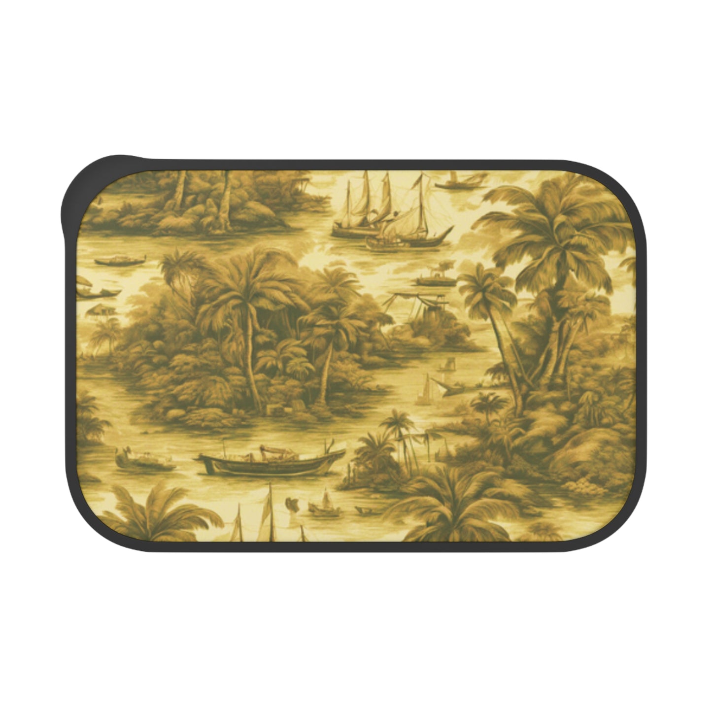 Bento Box with Utensils - Tropical Toile #1 gold