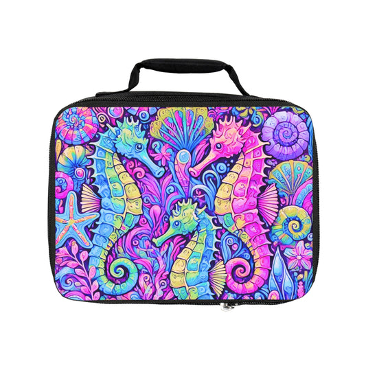 Seahorse Trio/Fantasy Pop Lunch Bag - Eco-Friendly Insulated Tote, Adult and Child Lunchbox / Perfect for Picnics, Beach Outings